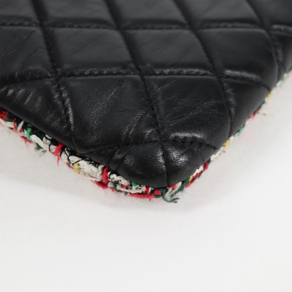CHANEL Clutch Bag tweed Black Silver CC Auth 127554SAM
