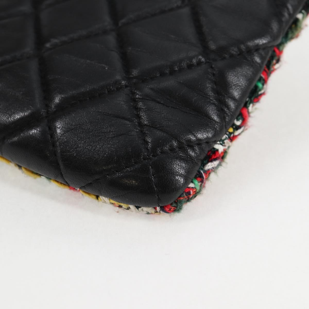 CHANEL Clutch Bag tweed Black Silver CC Auth 127554SAM