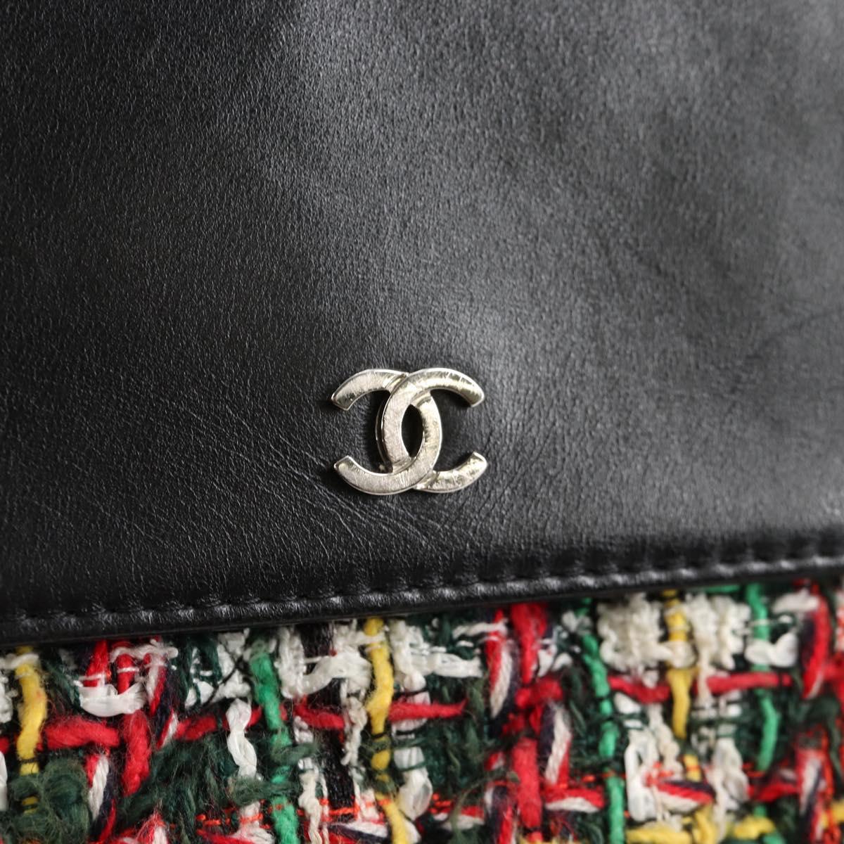 CHANEL Clutch Bag tweed Black Silver CC Auth 127554SAM