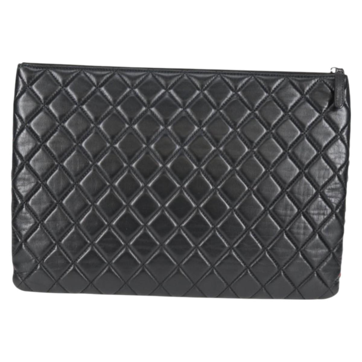 CHANEL Clutch Bag tweed Black Silver CC Auth 127554SAM