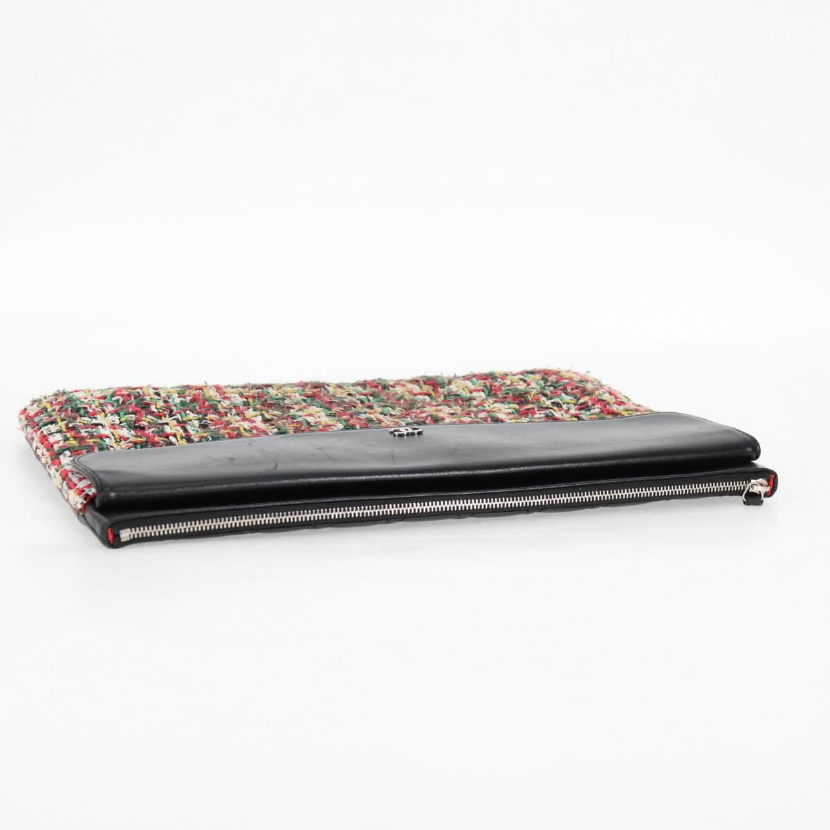 CHANEL Clutch Bag tweed Black Silver CC Auth 127554SAM