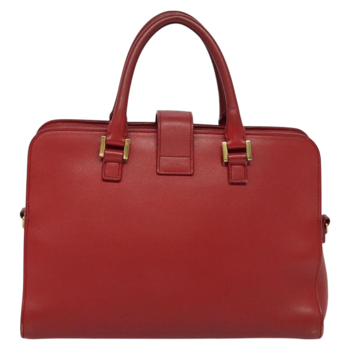 SAINT LAURENT Hand Bag Leather 2way Red Gold Auth 127565