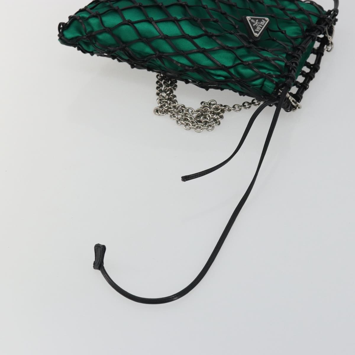 PRADA Chain Shoulder Bag Satin Green Auth 127567