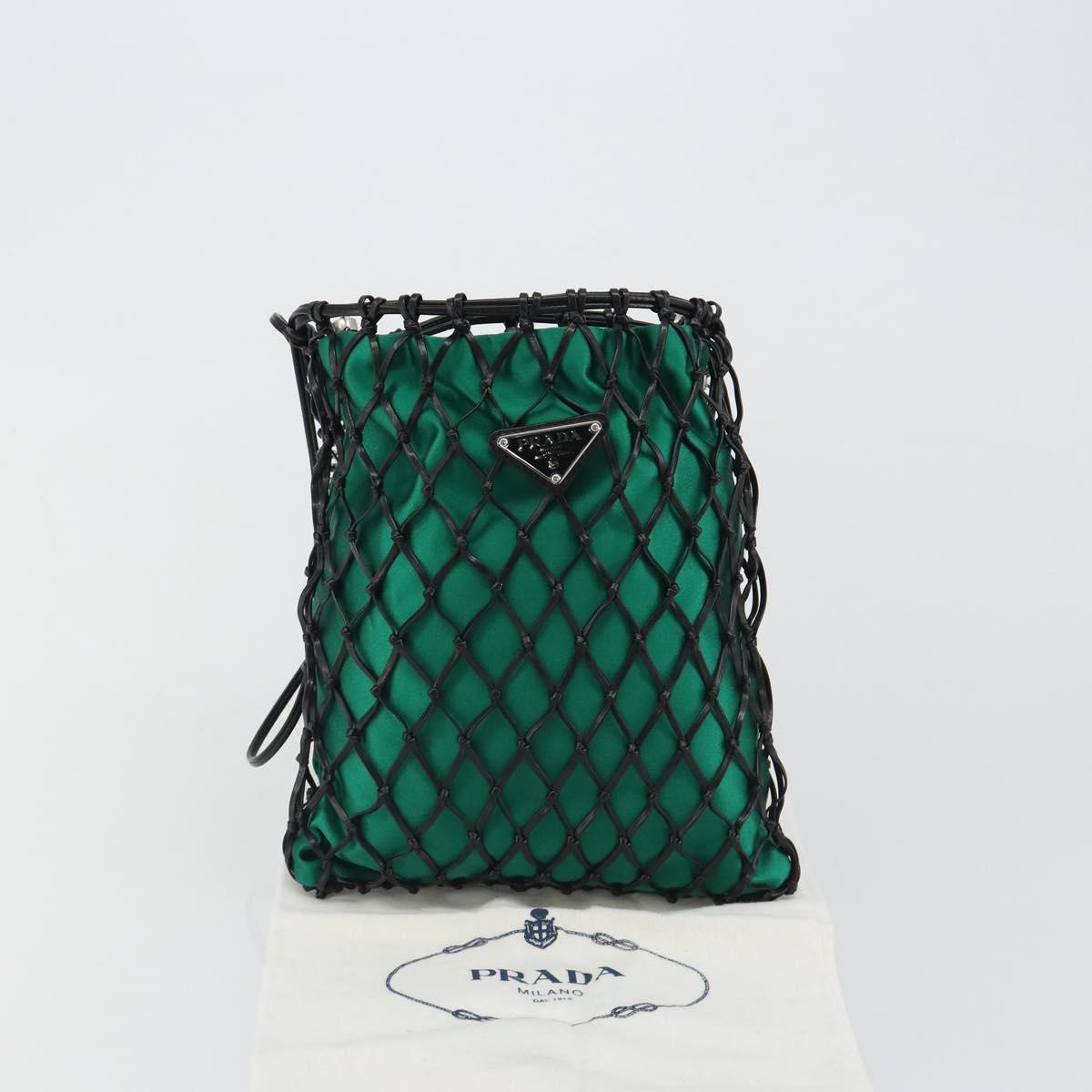 PRADA Chain Shoulder Bag Satin Green Auth 127567