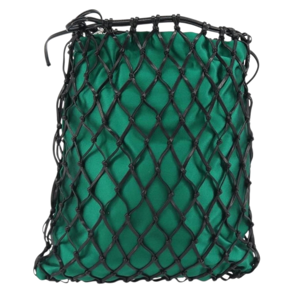 PRADA Chain Shoulder Bag Satin Green Auth 127567
