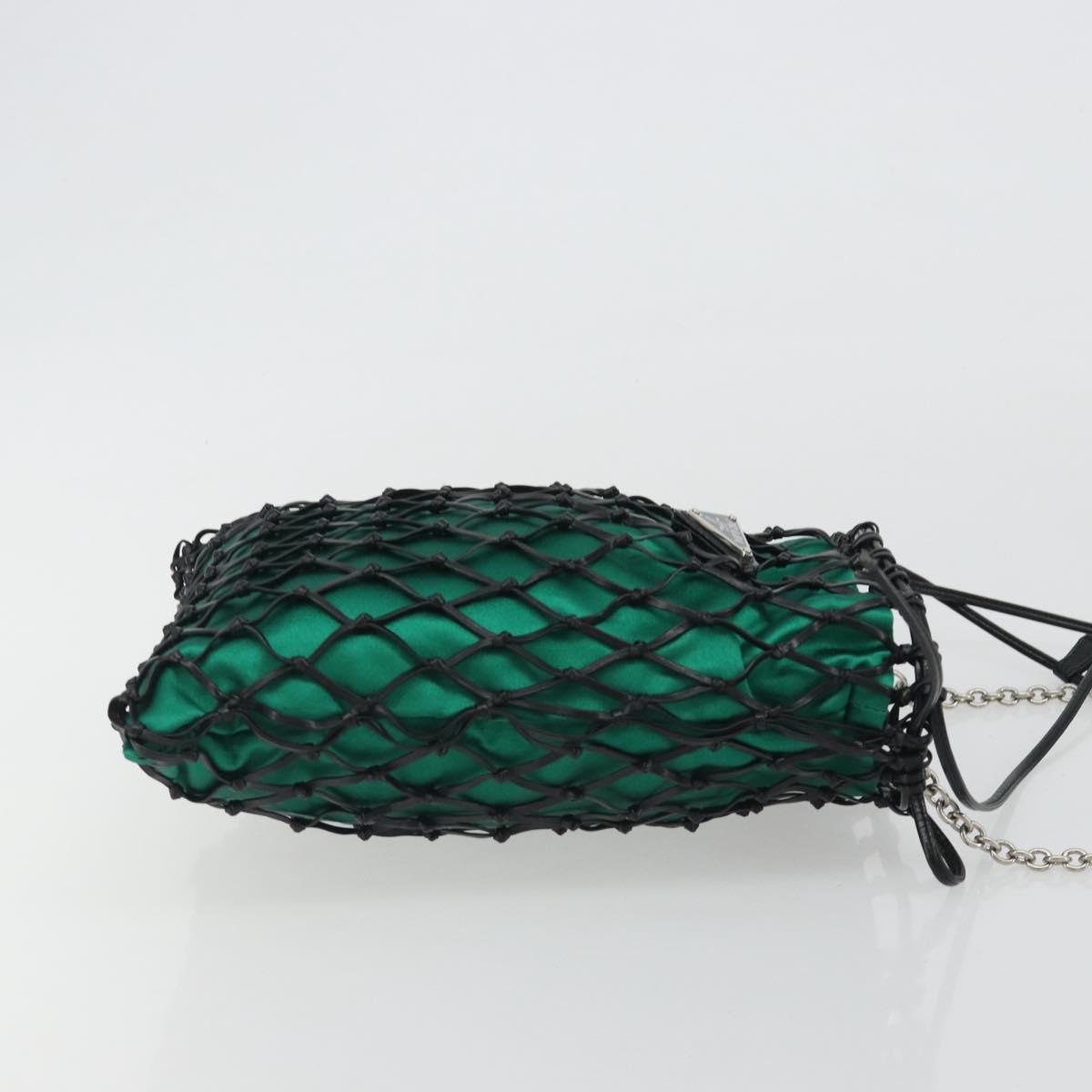 PRADA Chain Shoulder Bag Satin Green Auth 127567