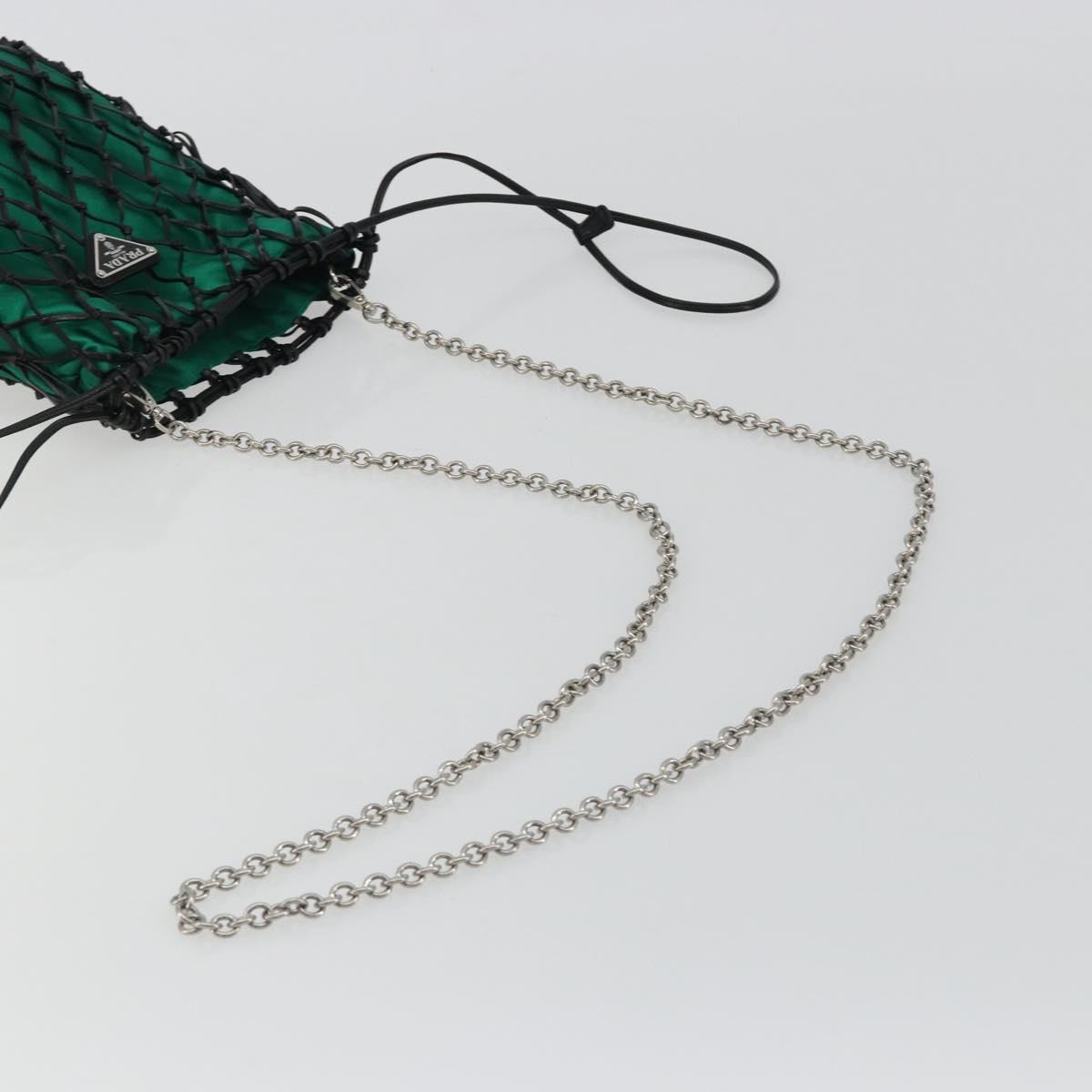 PRADA Chain Shoulder Bag Satin Green Auth 127567