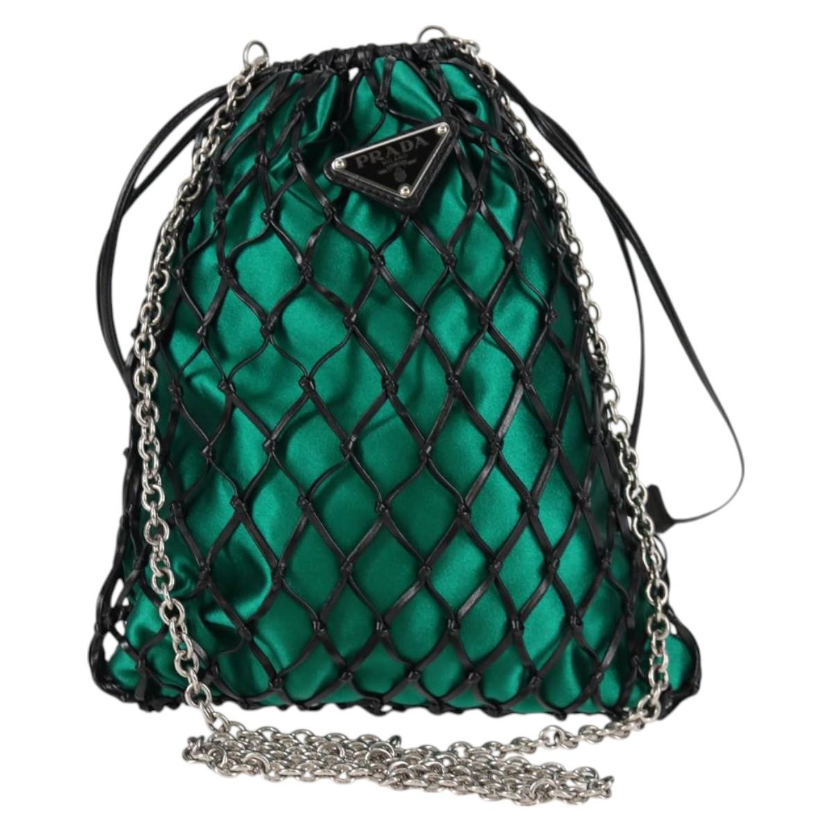 PRADA Chain Shoulder Bag Satin Green Auth 127567M