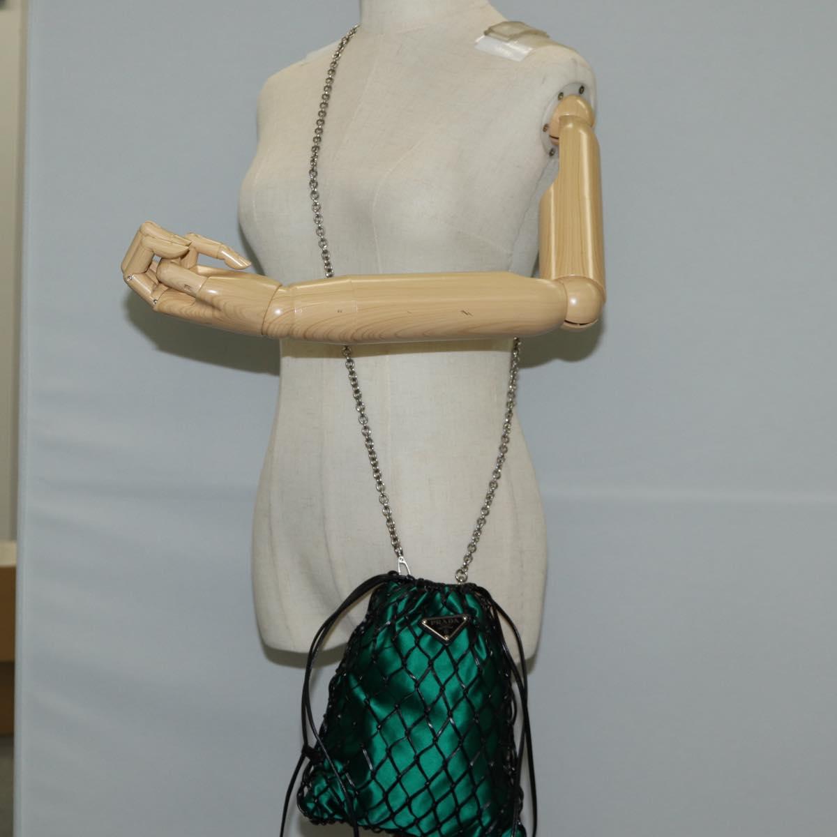 PRADA Chain Shoulder Bag Satin Green Auth 127567M