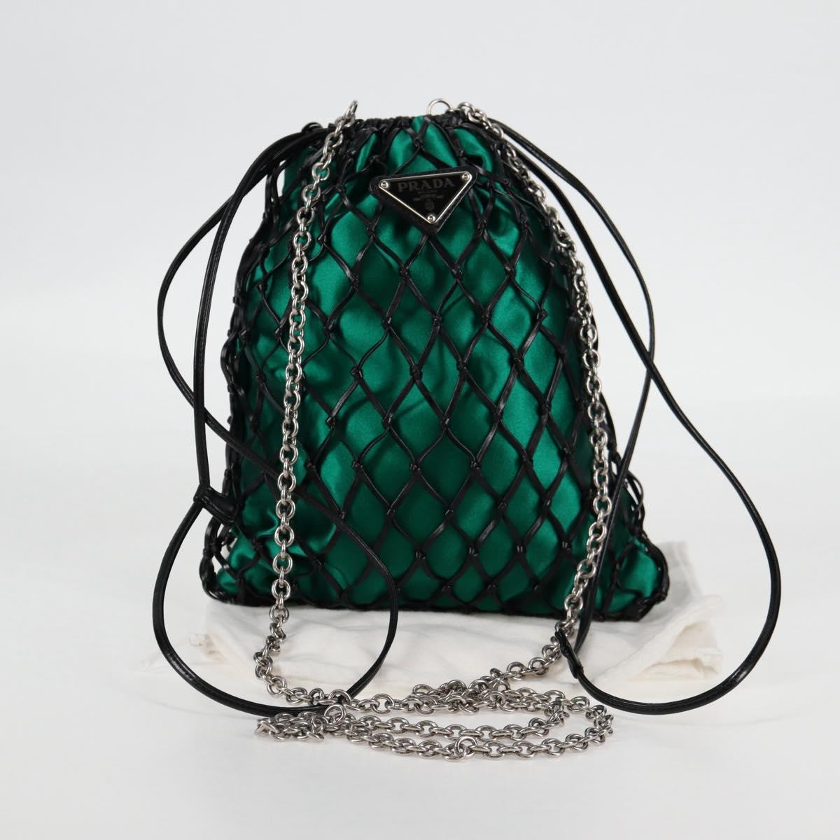 PRADA Chain Shoulder Bag Satin Green Auth 127567M