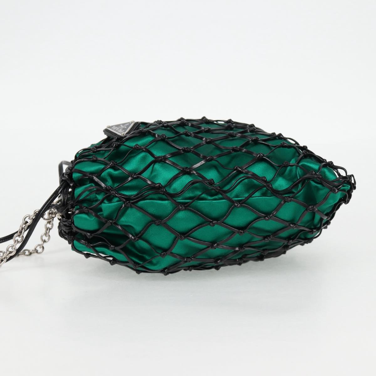PRADA Chain Shoulder Bag Satin Green Auth 127567M