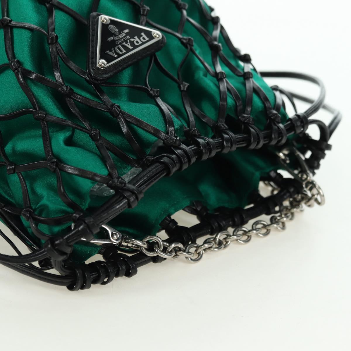 PRADA Chain Shoulder Bag Satin Green Auth 127567M
