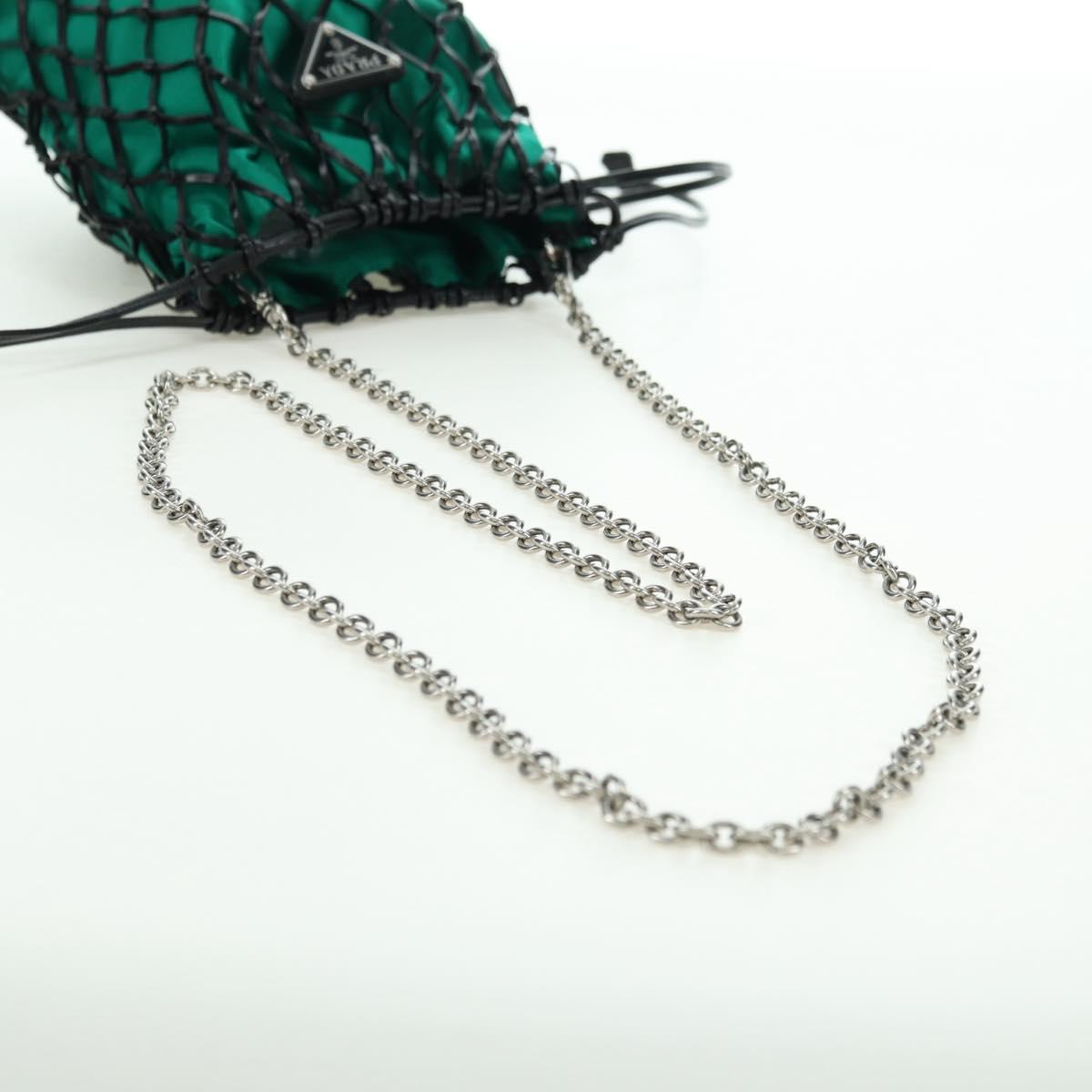 PRADA Chain Shoulder Bag Satin Green Auth 127567M