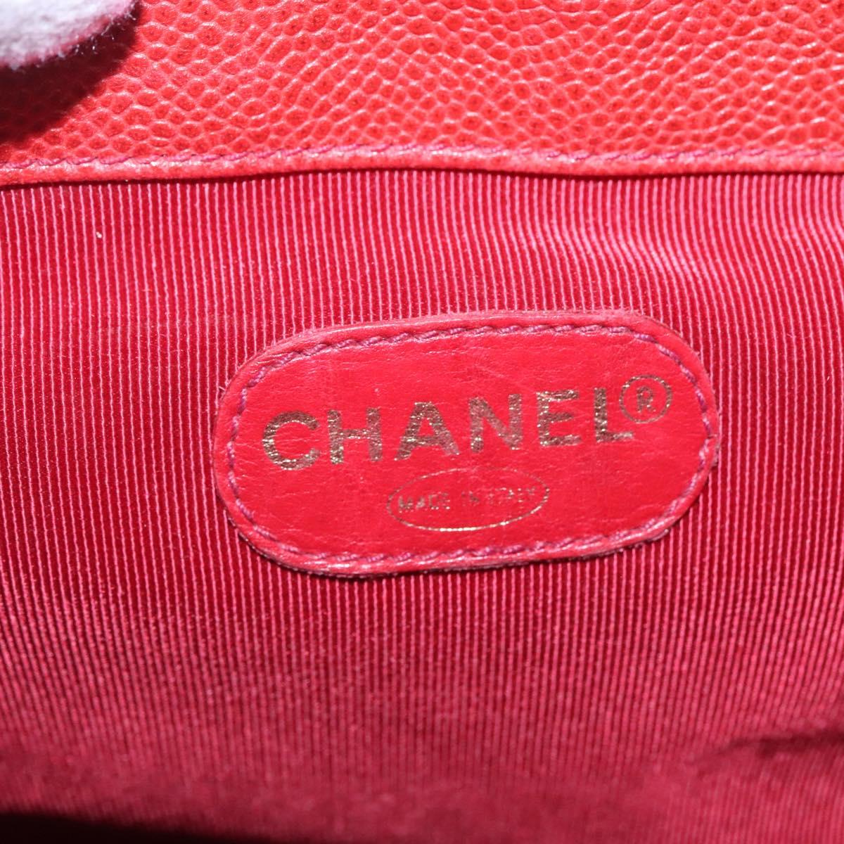 CHANEL Caviar Skin Backpack Caviar Skin Red Gold CC Auth 127574