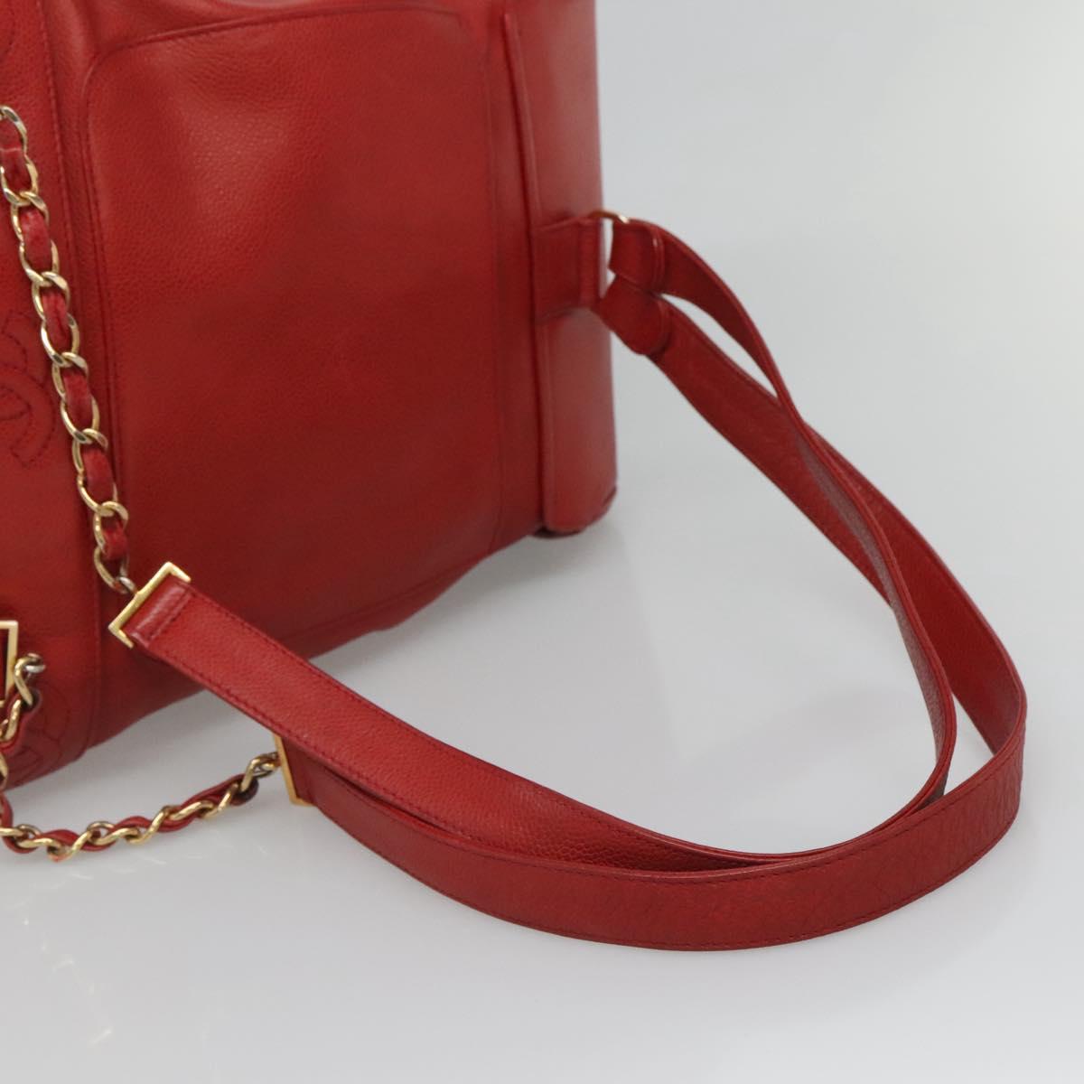 CHANEL Caviar Skin Backpack Caviar Skin Red Gold CC Auth 127574