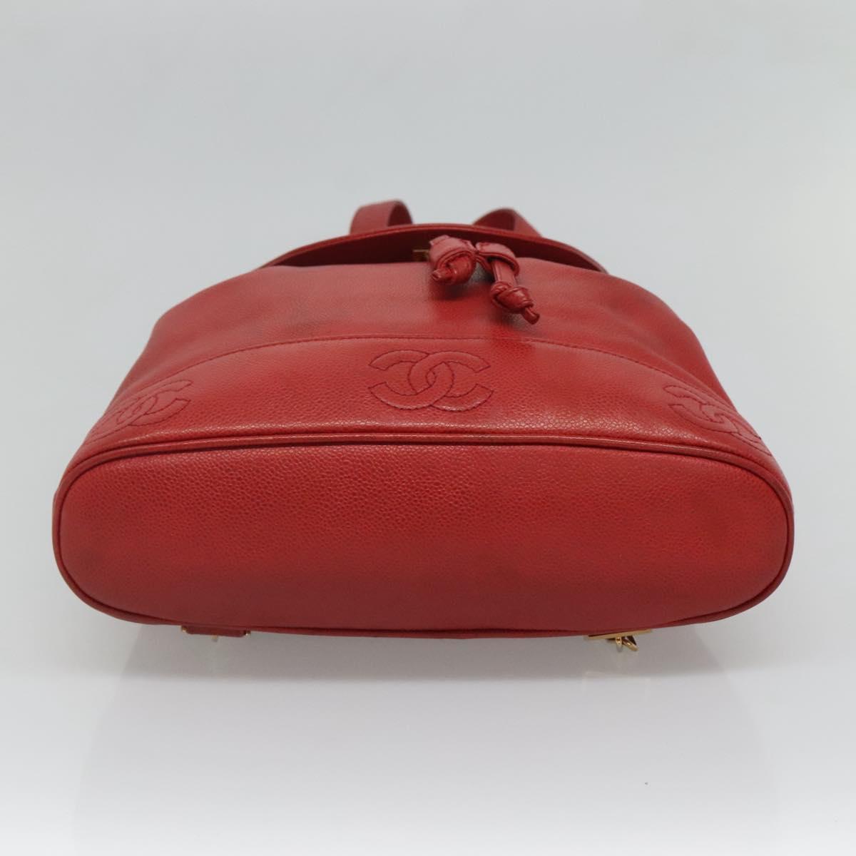 CHANEL Caviar Skin Backpack Caviar Skin Red Gold CC Auth 127574