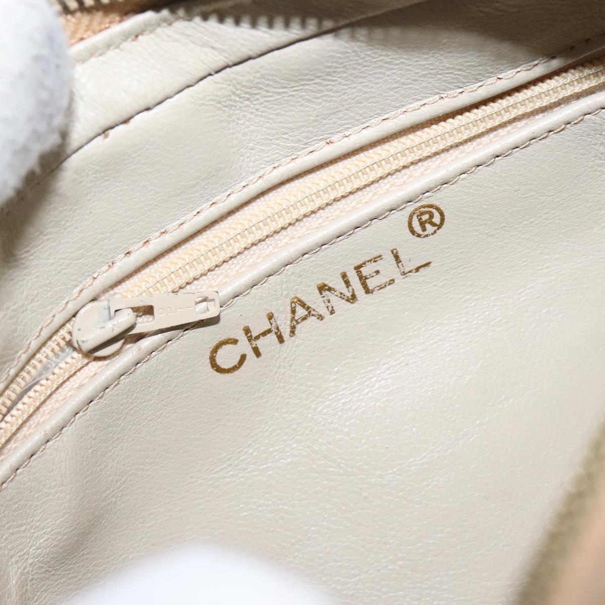 CHANEL Matelasse Chain Shoulder Bag Lamb Skin Beige Gold CC Auth 127575