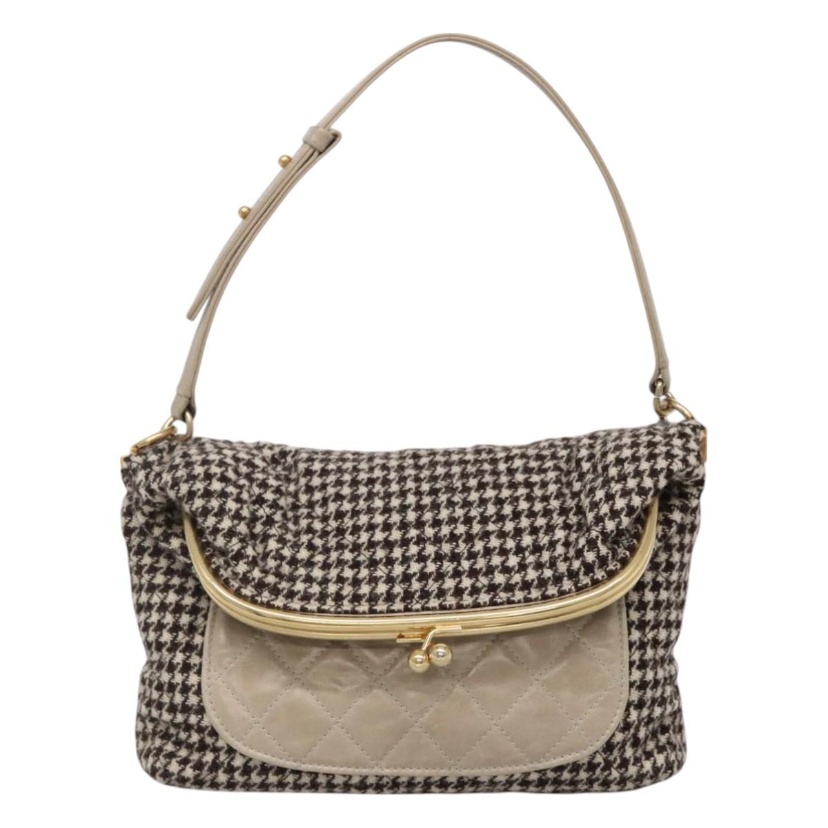 CHANEL Matelasse Shoulder Bag Wool Gray Gold CC Auth 127587V