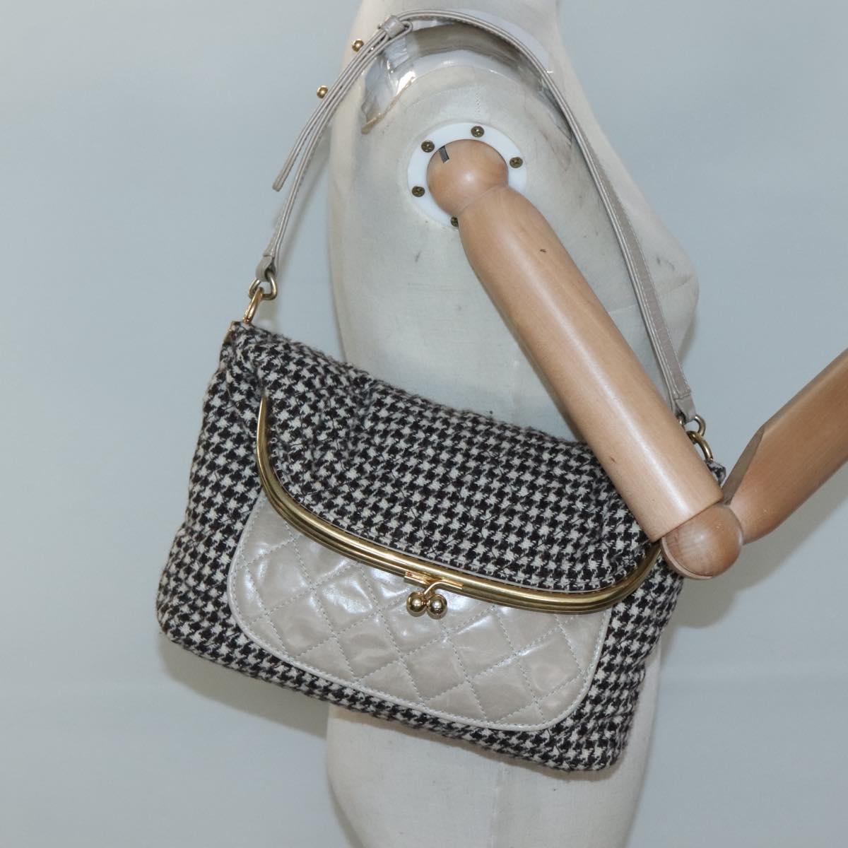 CHANEL Matelasse Shoulder Bag Wool Gray Gold CC Auth 127587V