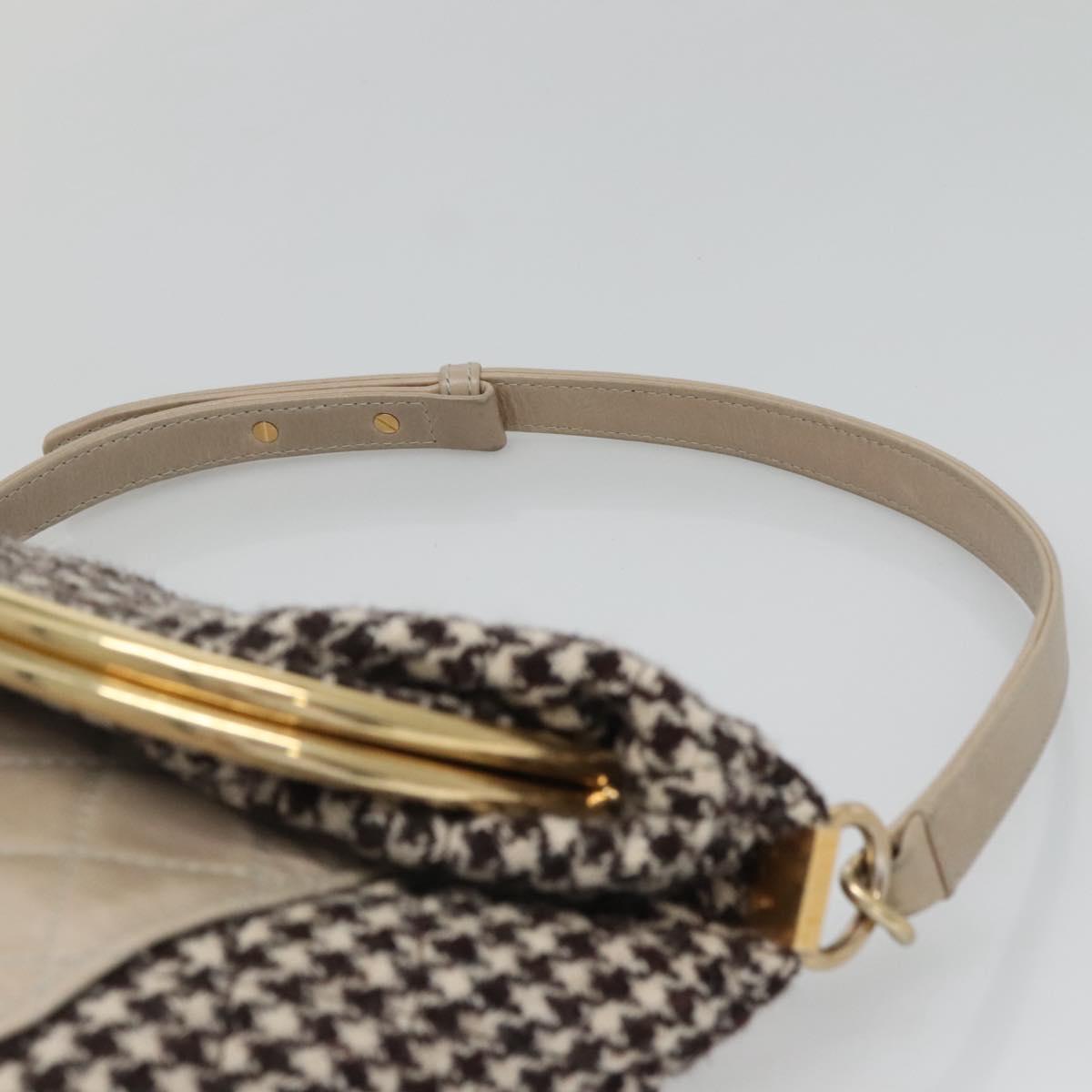 CHANEL Matelasse Shoulder Bag Wool Gray Gold CC Auth 127587V