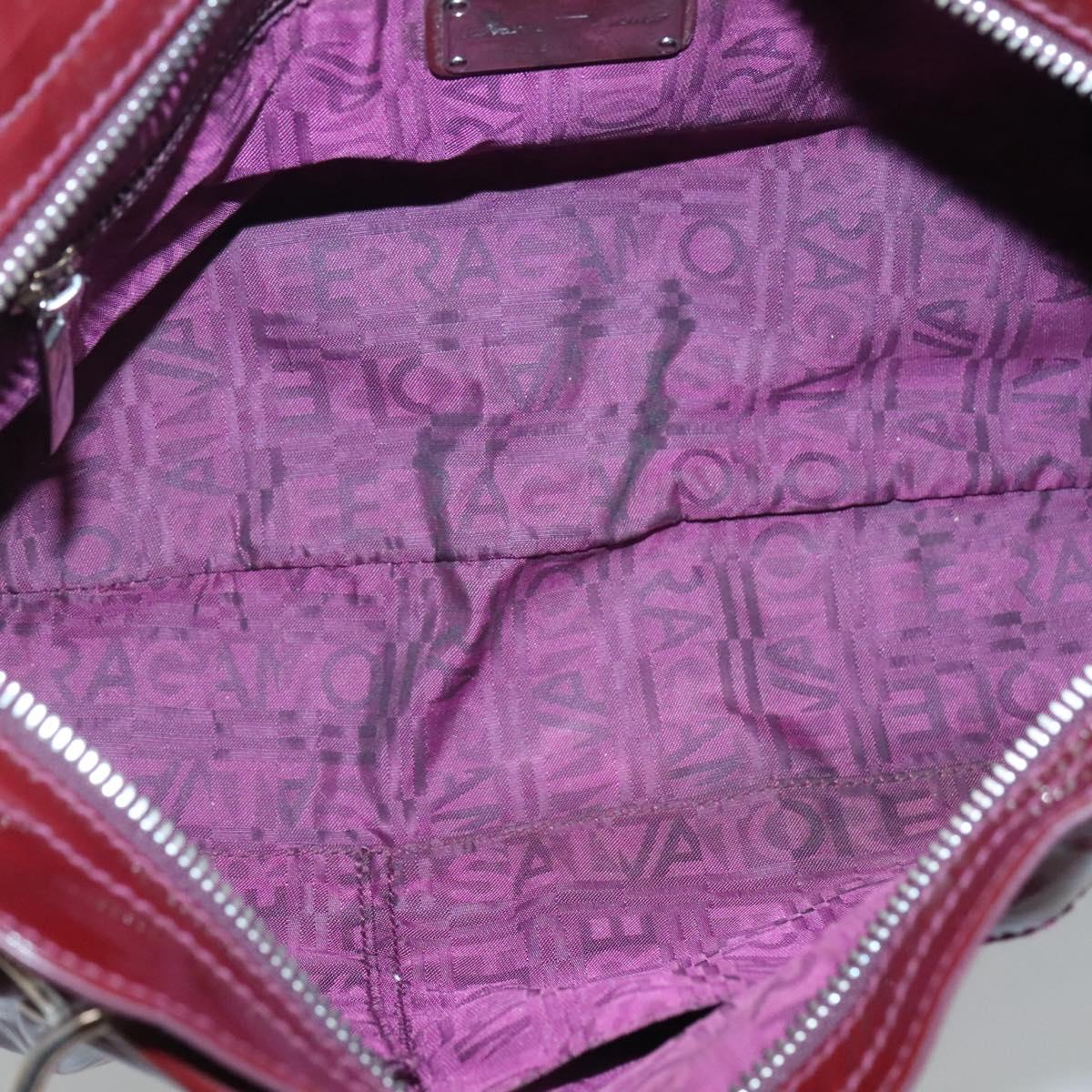 Salvatore Ferragamo Gancini Tote Bag Enamel Bordeaux Silver Auth 127595