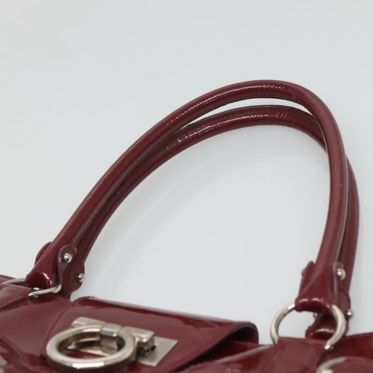 Salvatore Ferragamo Gancini Tote Bag Enamel Bordeaux Silver Auth 127595