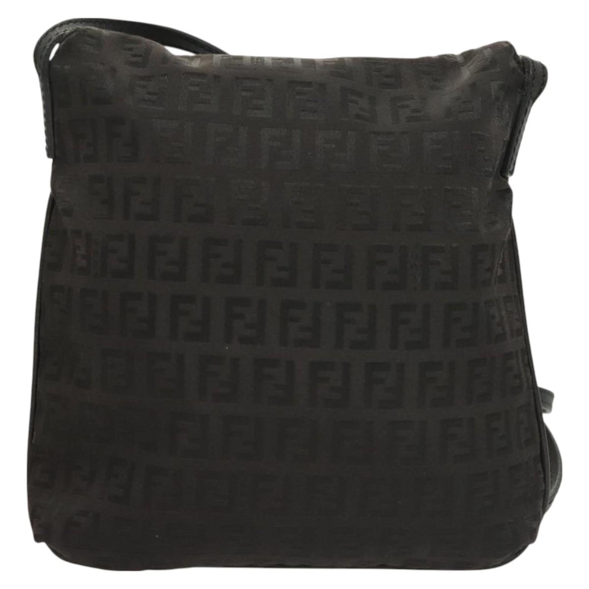 FENDI Zucchino Canvas Shoulder Bag Black Auth 127596