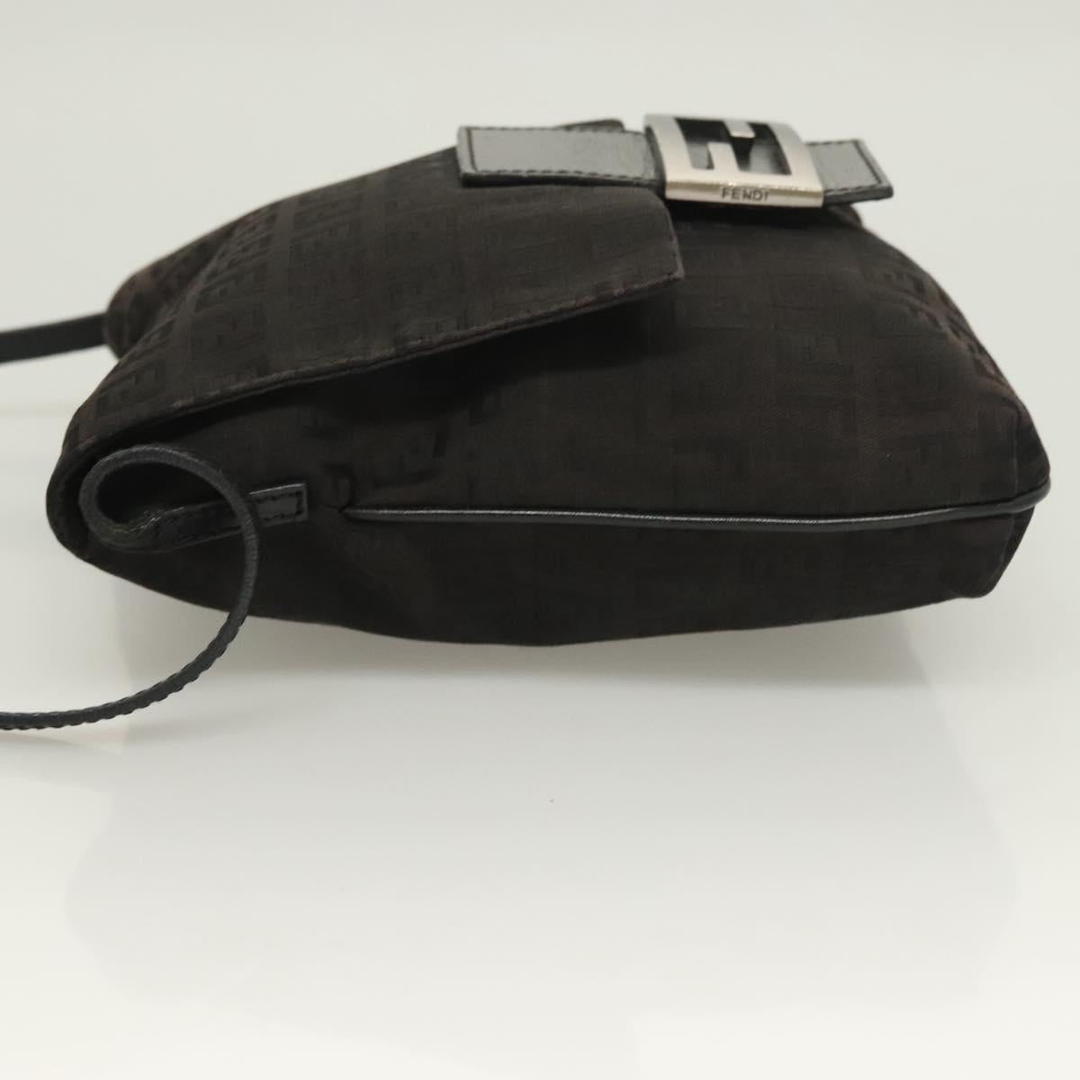 FENDI Zucchino Canvas Shoulder Bag Black Auth 127596