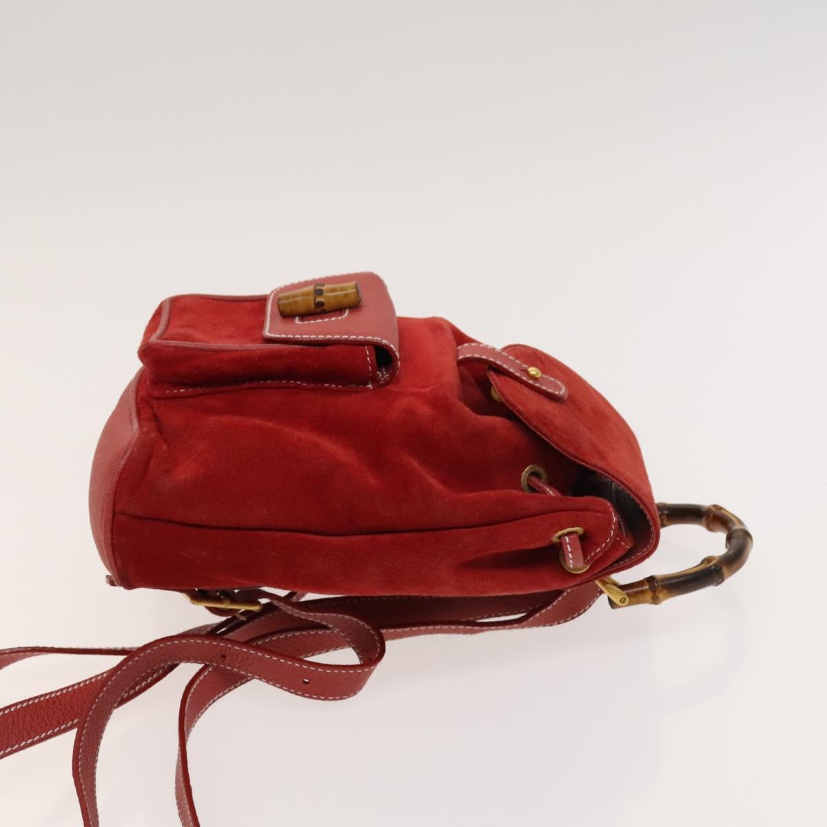 GUCCI Bamboo Backpack Suede Red Gold 003 1998 0030 Auth 127597