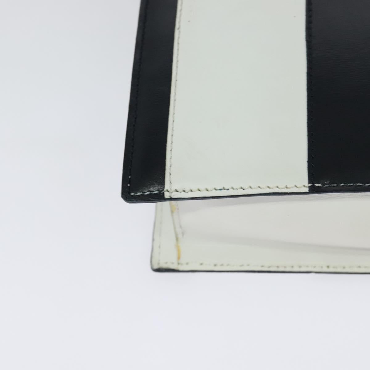 CELINE Shoulder Bag Leather White Navy gold Auth 127598