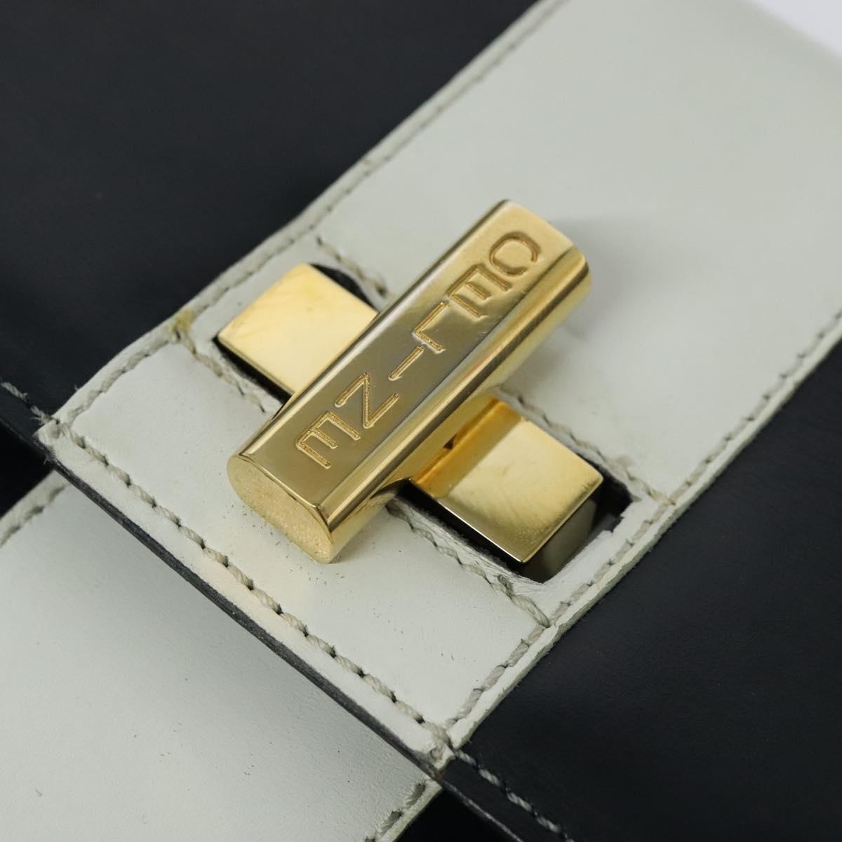 CELINE Shoulder Bag Leather White Navy gold Auth 127598