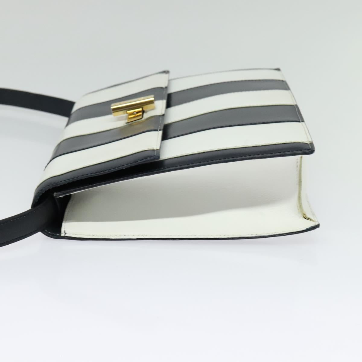 CELINE Shoulder Bag Leather White Navy gold Auth 127598