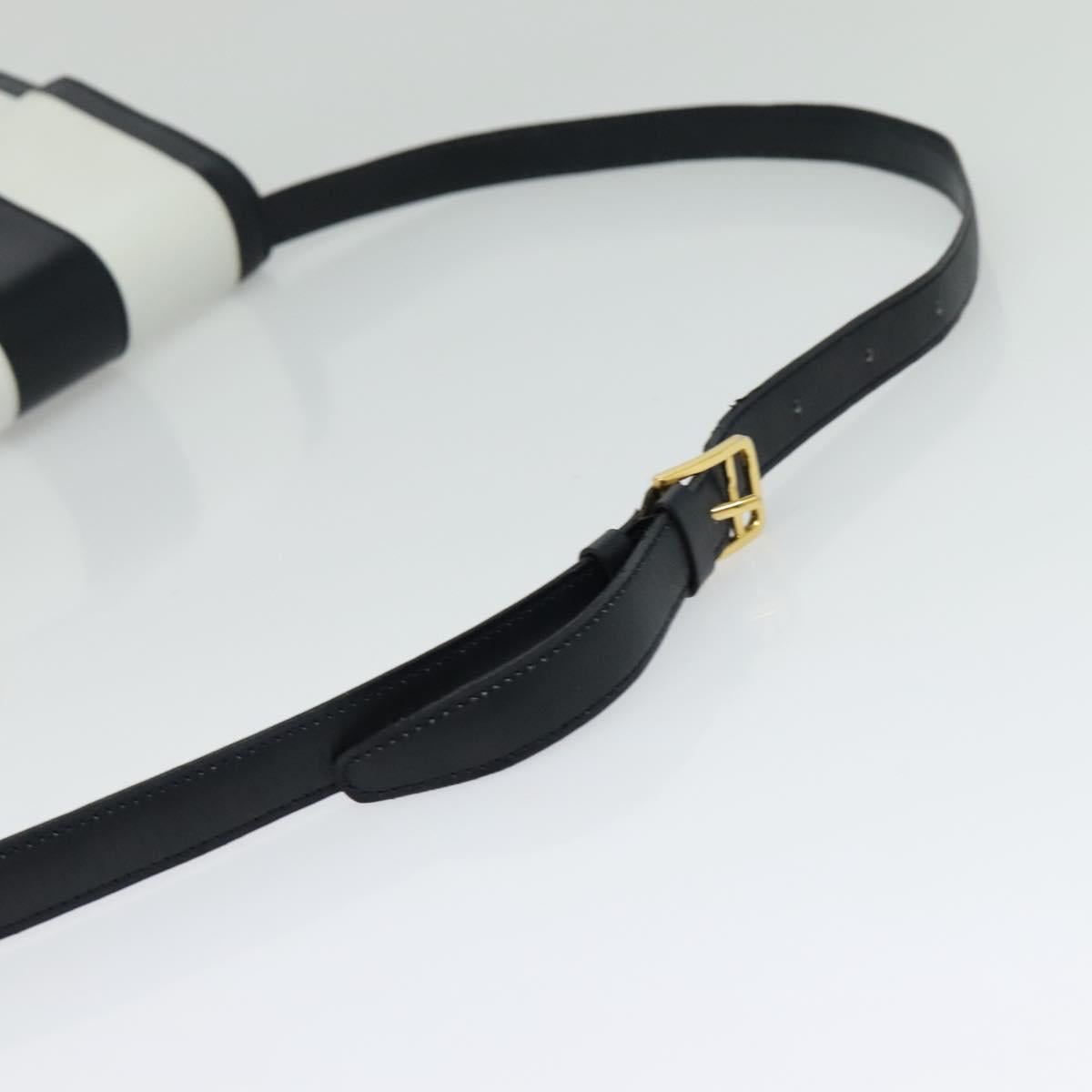 CELINE Shoulder Bag Leather White Navy gold Auth 127598