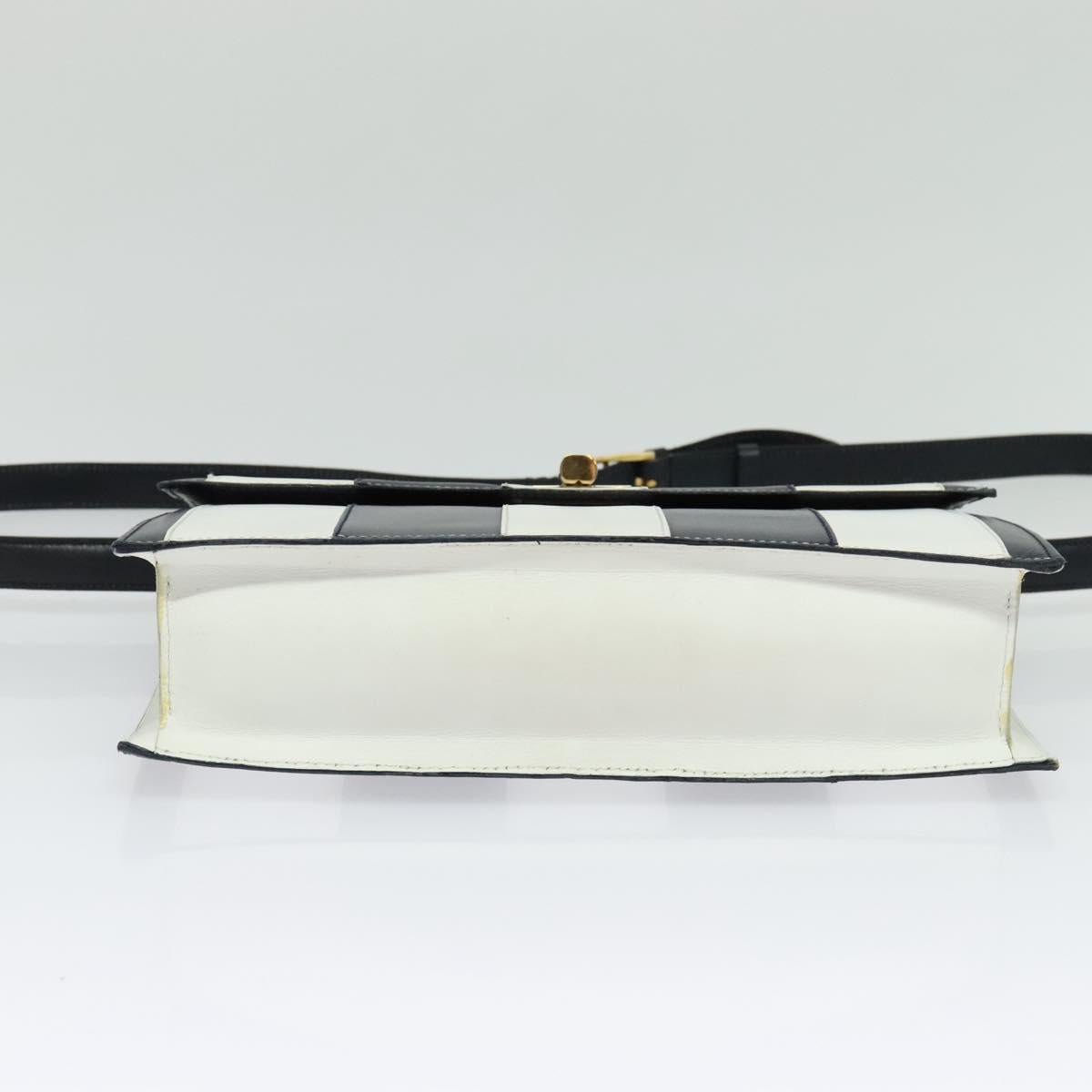 CELINE Shoulder Bag Leather White Navy gold Auth 127598