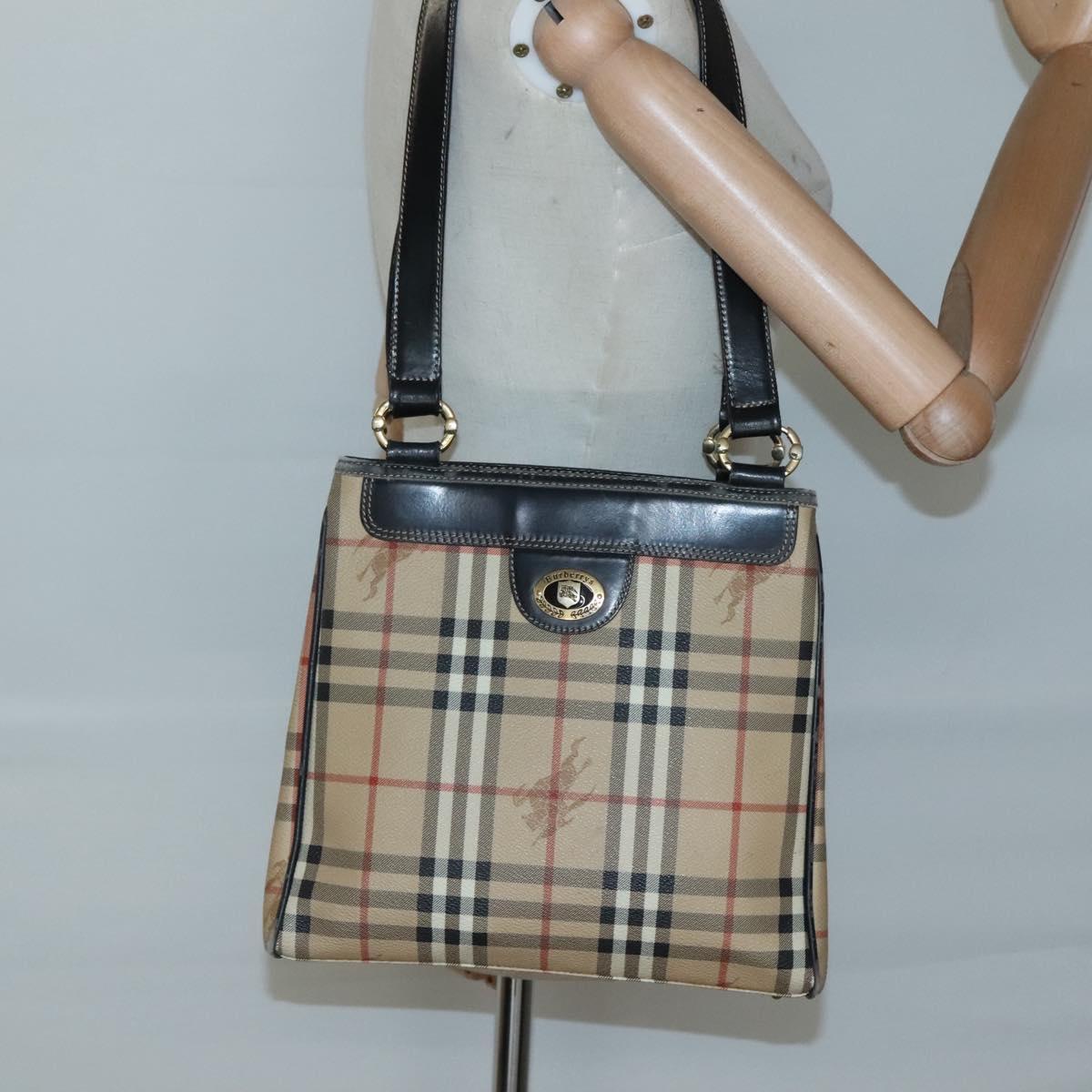 Burberrys Nova Check Shoulder Bag PVC Beige Gold Auth 127599