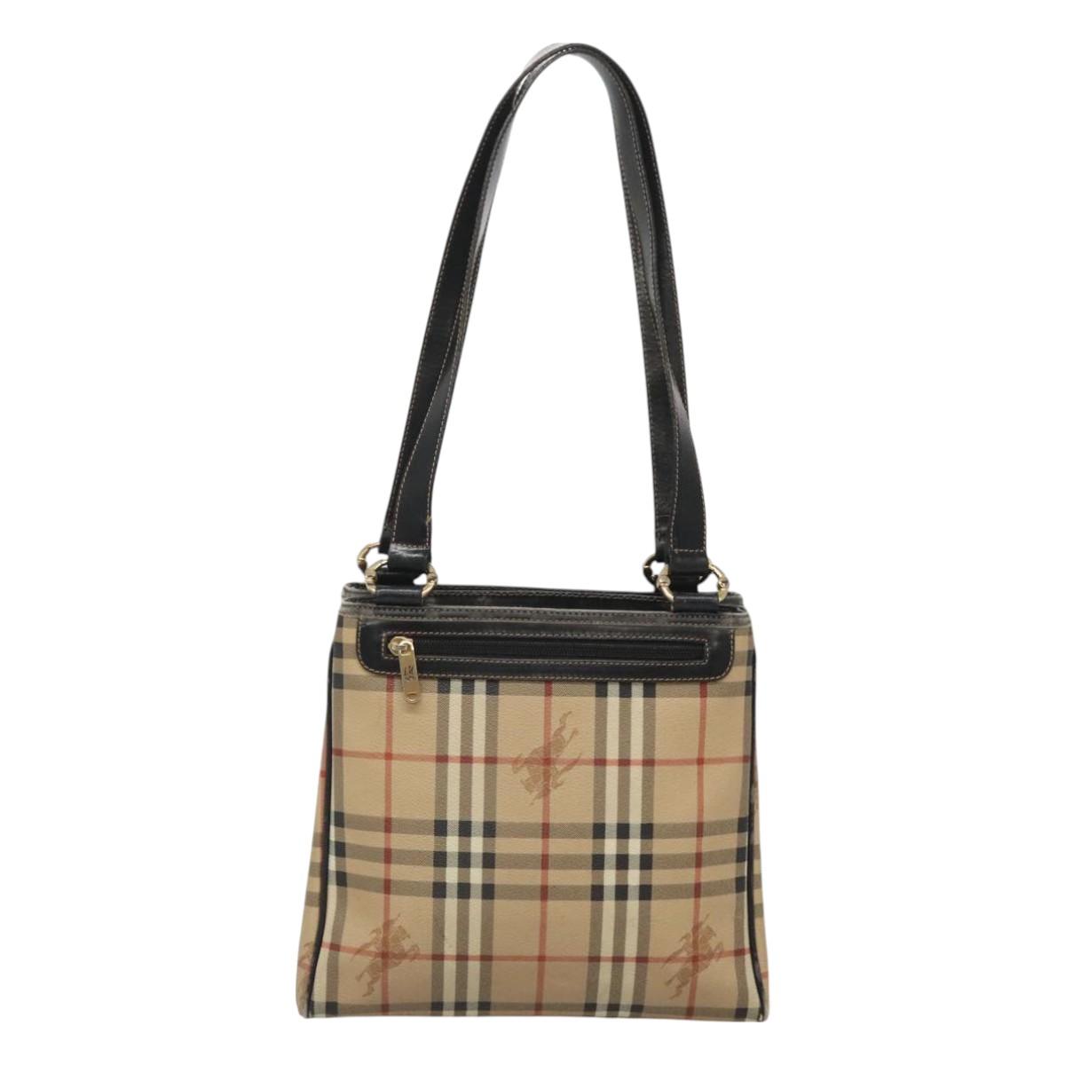 Burberrys Nova Check Shoulder Bag PVC Beige Gold Auth 127599