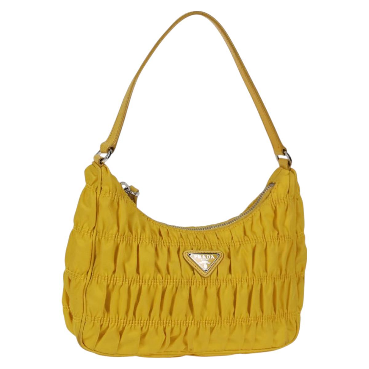 PRADA Accessory Pouch Nylon Yellow Silver Auth 127600V