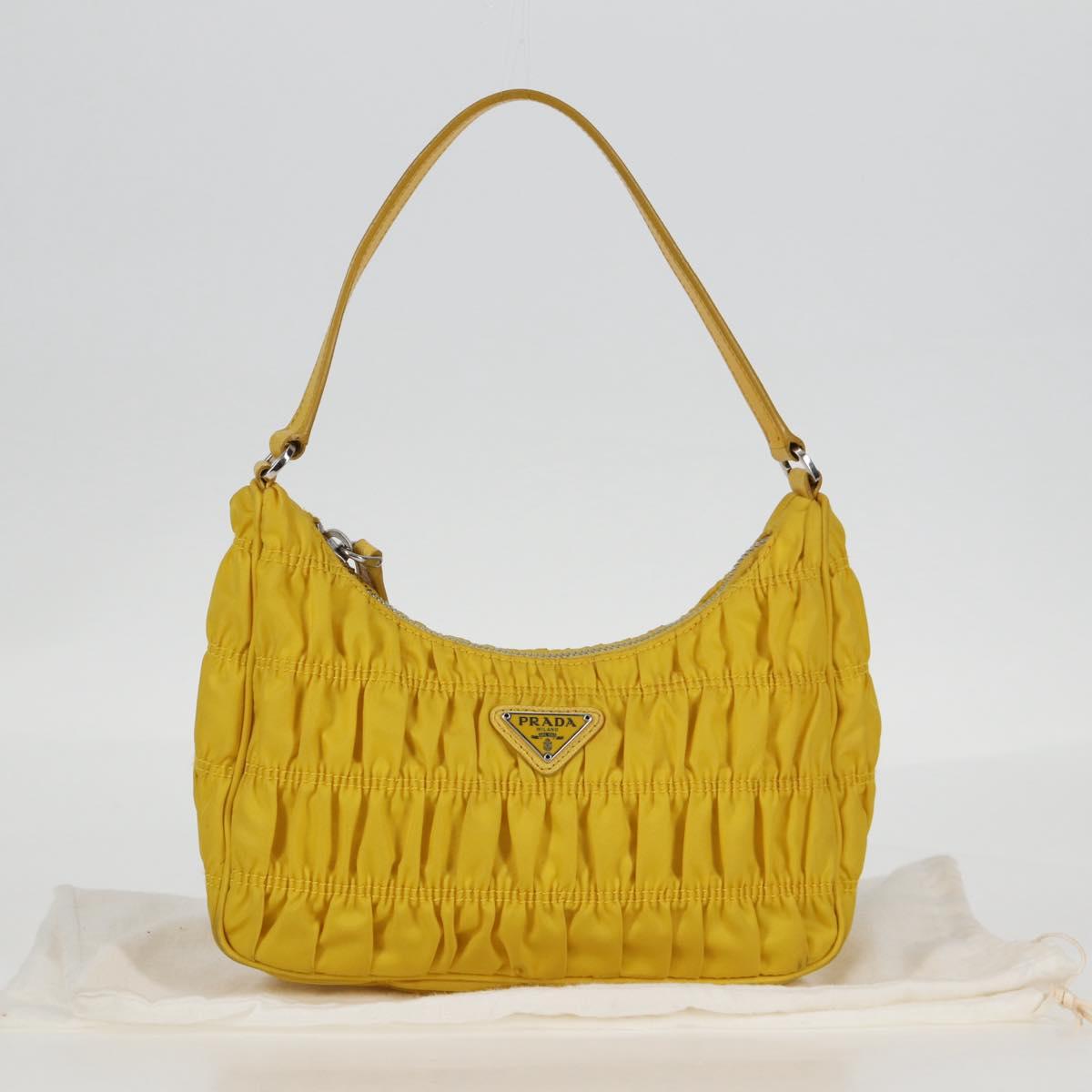PRADA Accessory Pouch Nylon Yellow Silver Auth 127600V