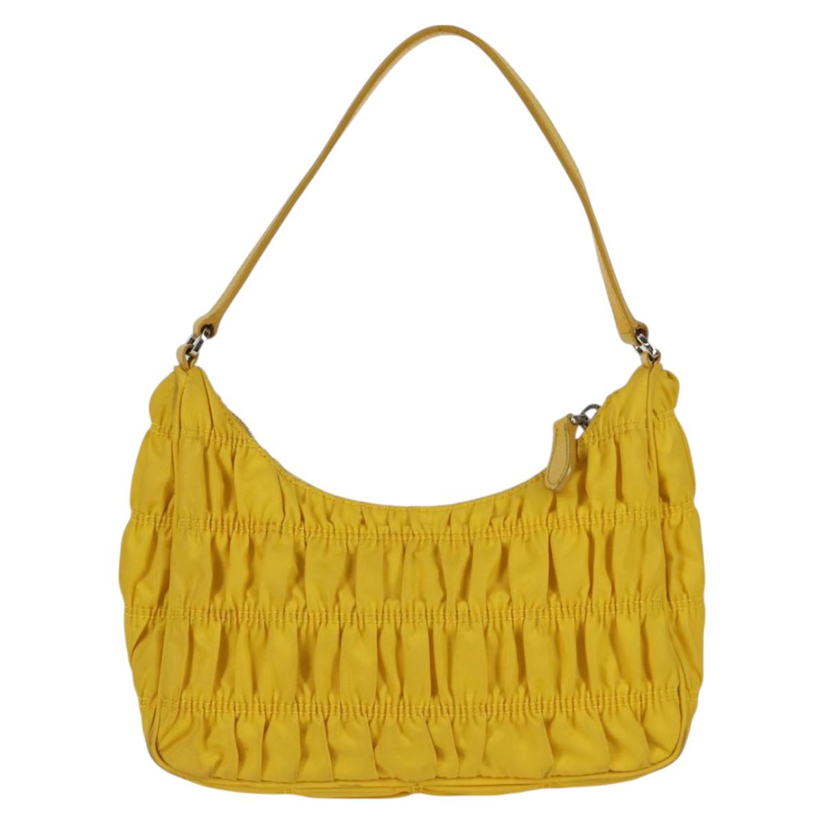 PRADA Accessory Pouch Nylon Yellow Silver Auth 127600V