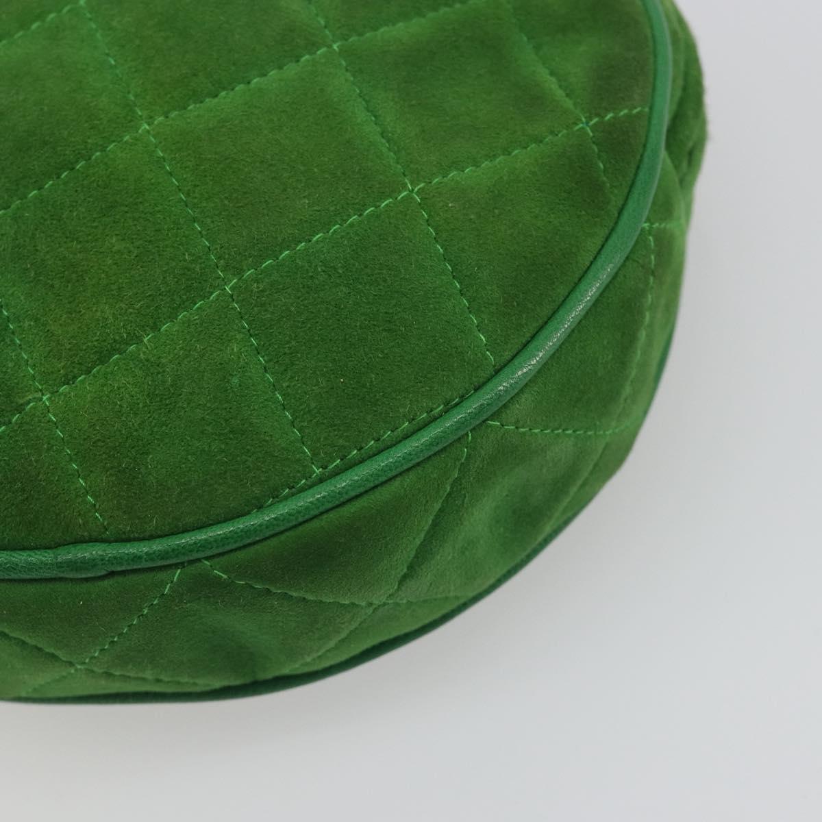 CHANEL Matelasse Chain Hand Bag Suede 2way Green Gold CC Auth 127613
