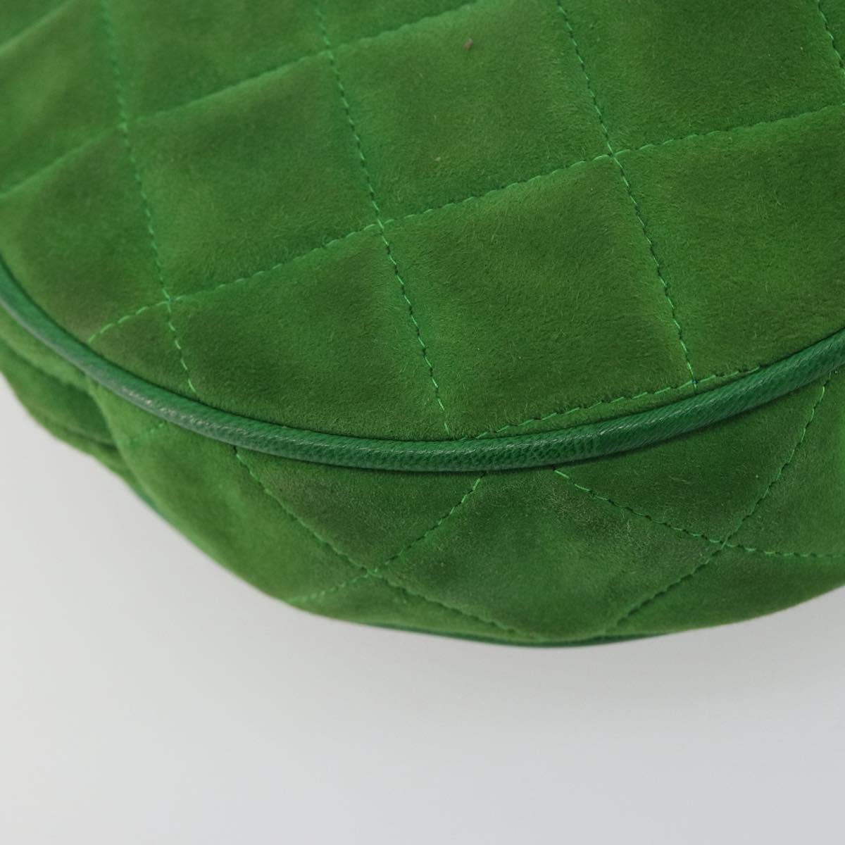CHANEL Matelasse Chain Hand Bag Suede 2way Green Gold CC Auth 127613