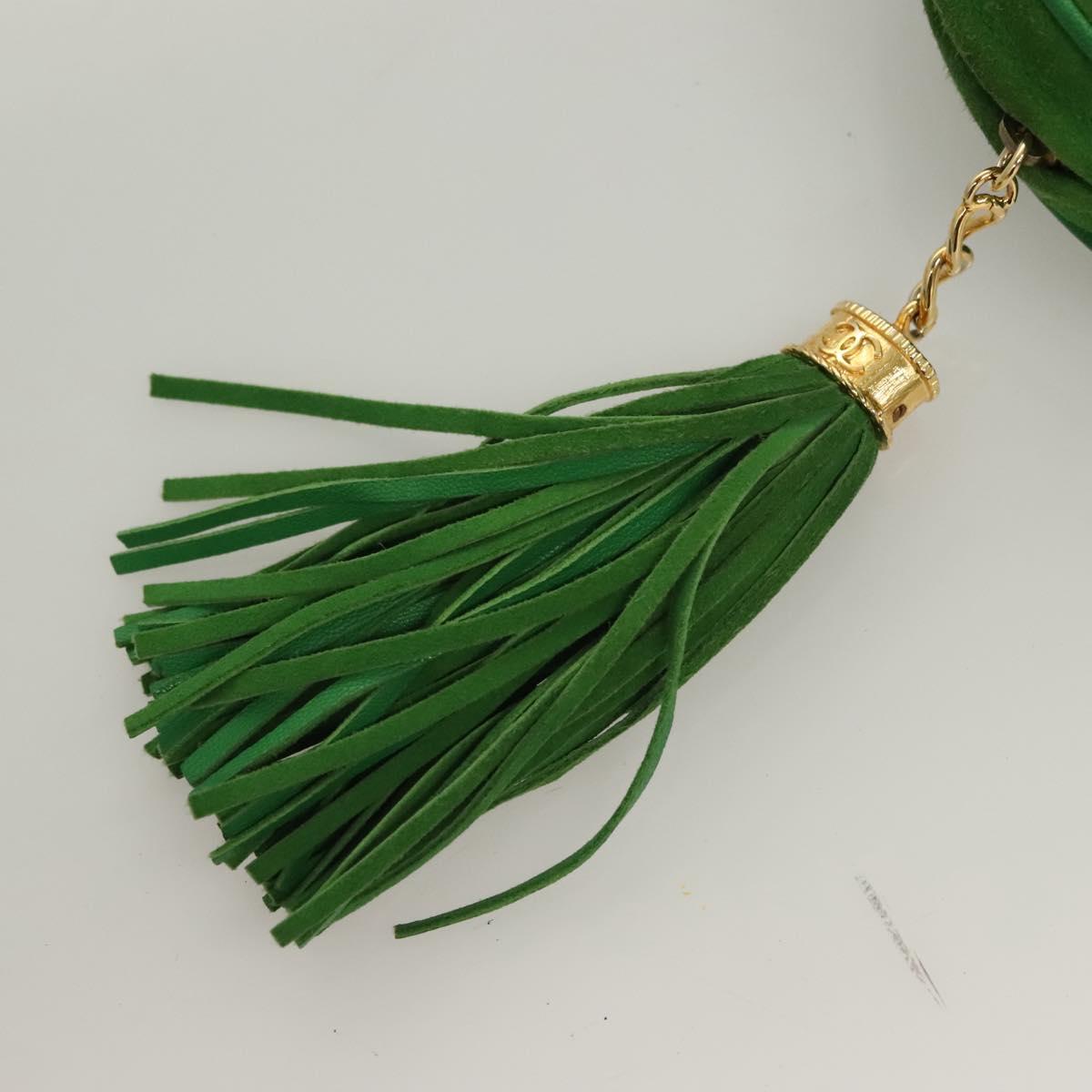 CHANEL Matelasse Chain Hand Bag Suede 2way Green Gold CC Auth 127613