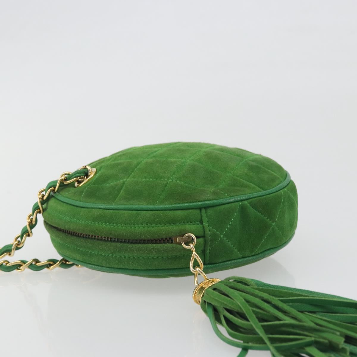 CHANEL Matelasse Chain Hand Bag Suede 2way Green Gold CC Auth 127613