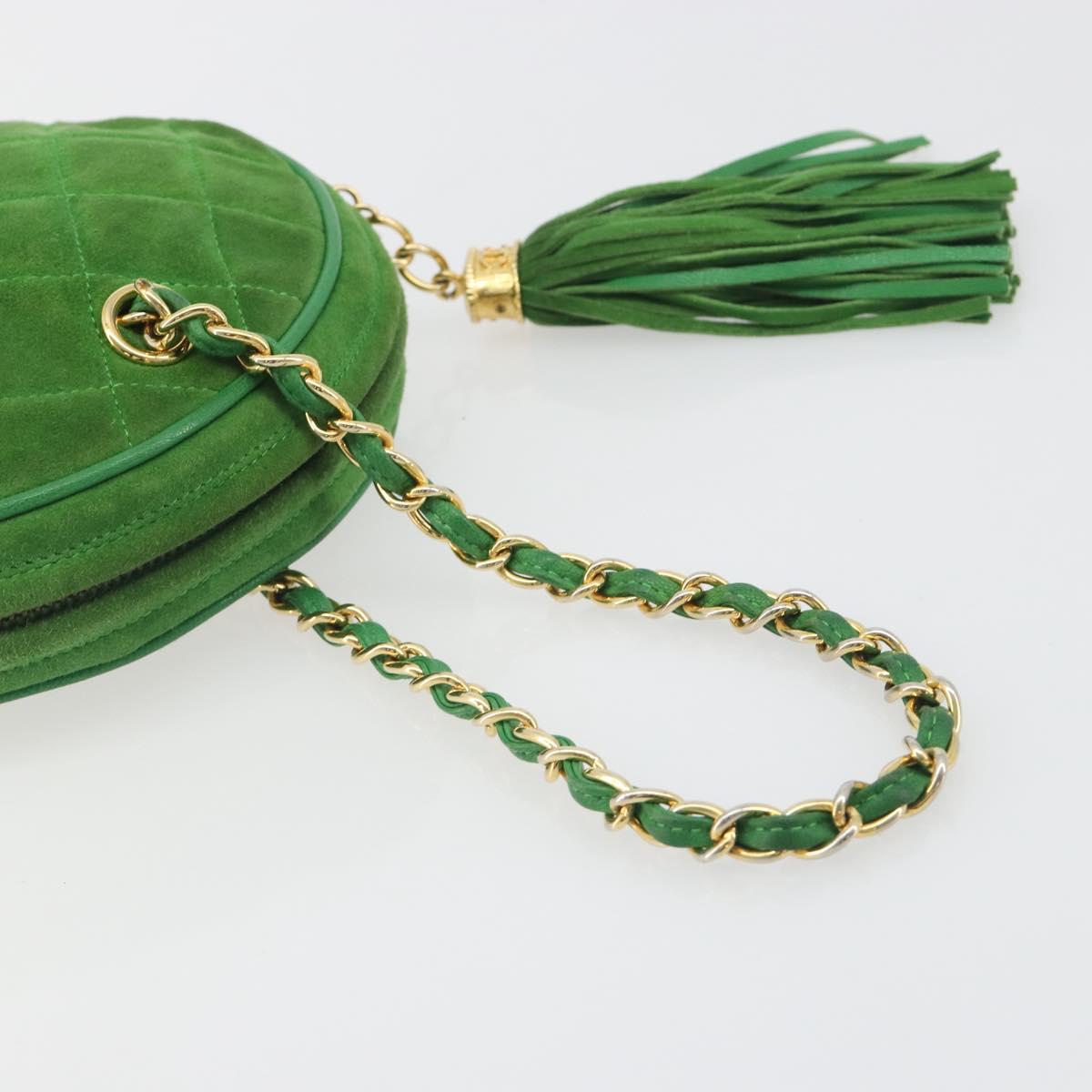 CHANEL Matelasse Chain Hand Bag Suede 2way Green Gold CC Auth 127613