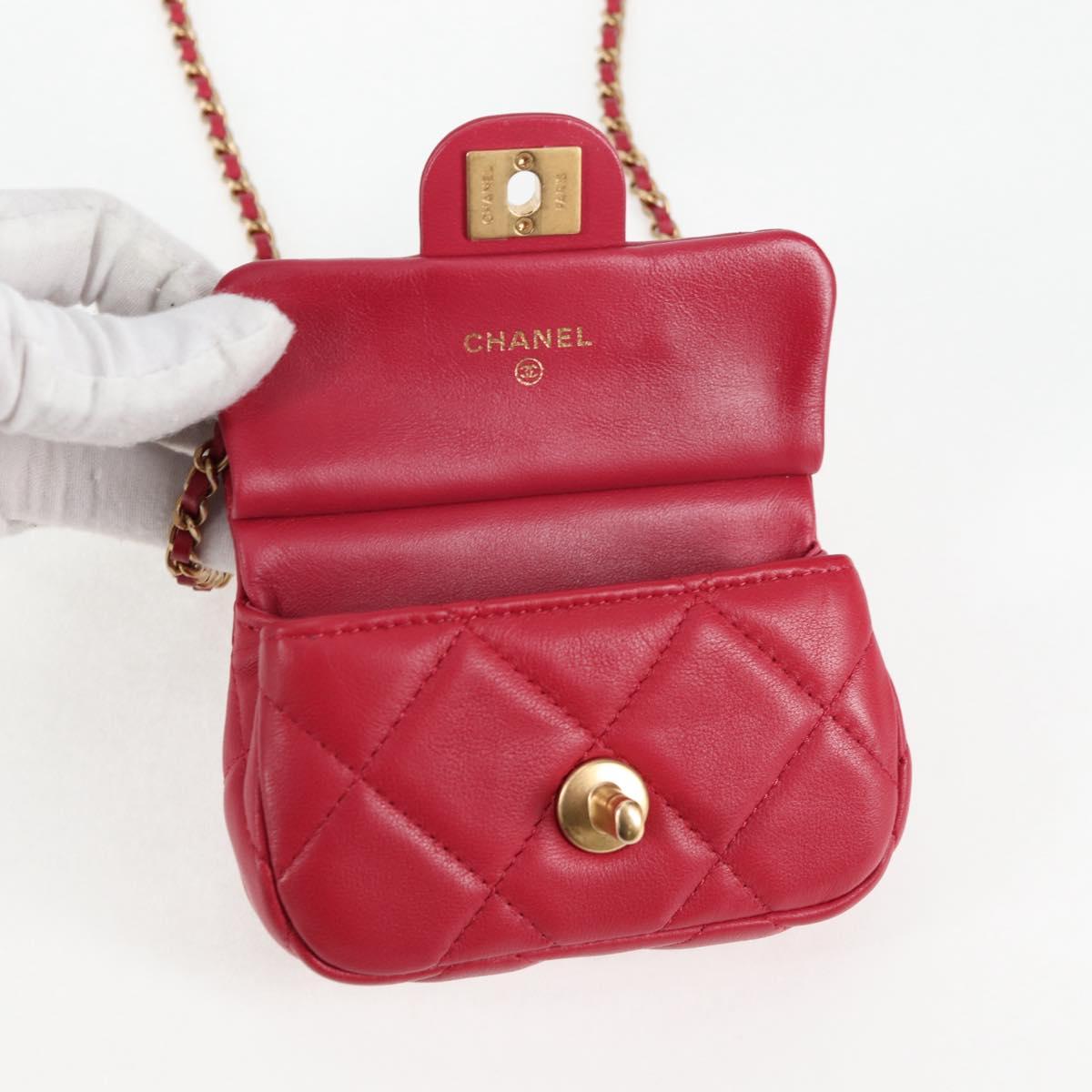 CHANEL Matelasse Chain Shoulder Bag Lamb Skin Pink Gold CC Auth 127614SM