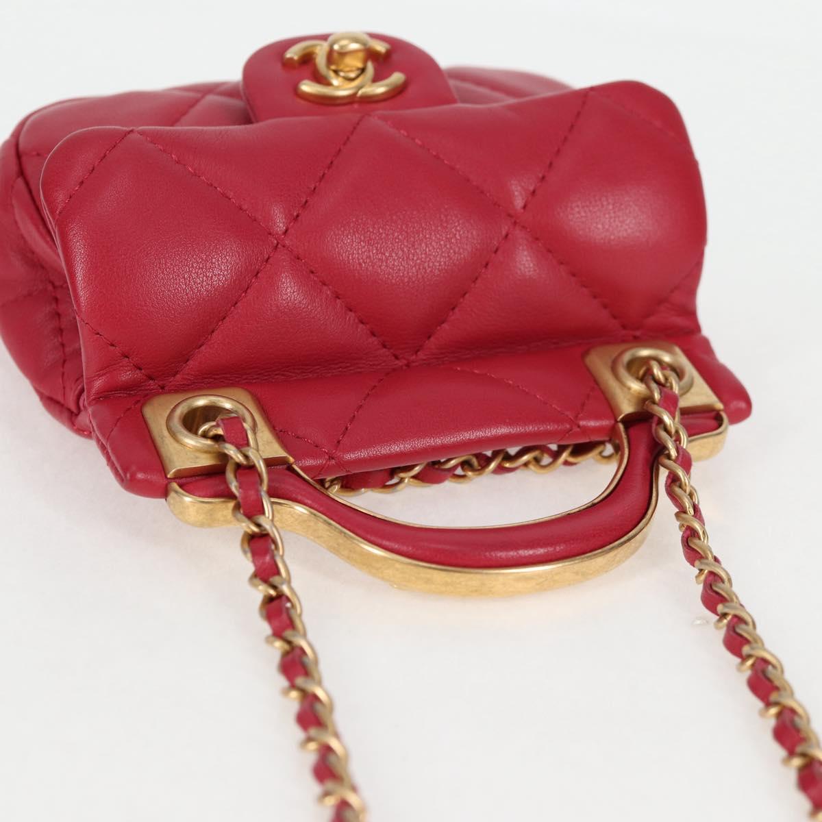 CHANEL Matelasse Chain Shoulder Bag Lamb Skin Pink Gold CC Auth 127614SM