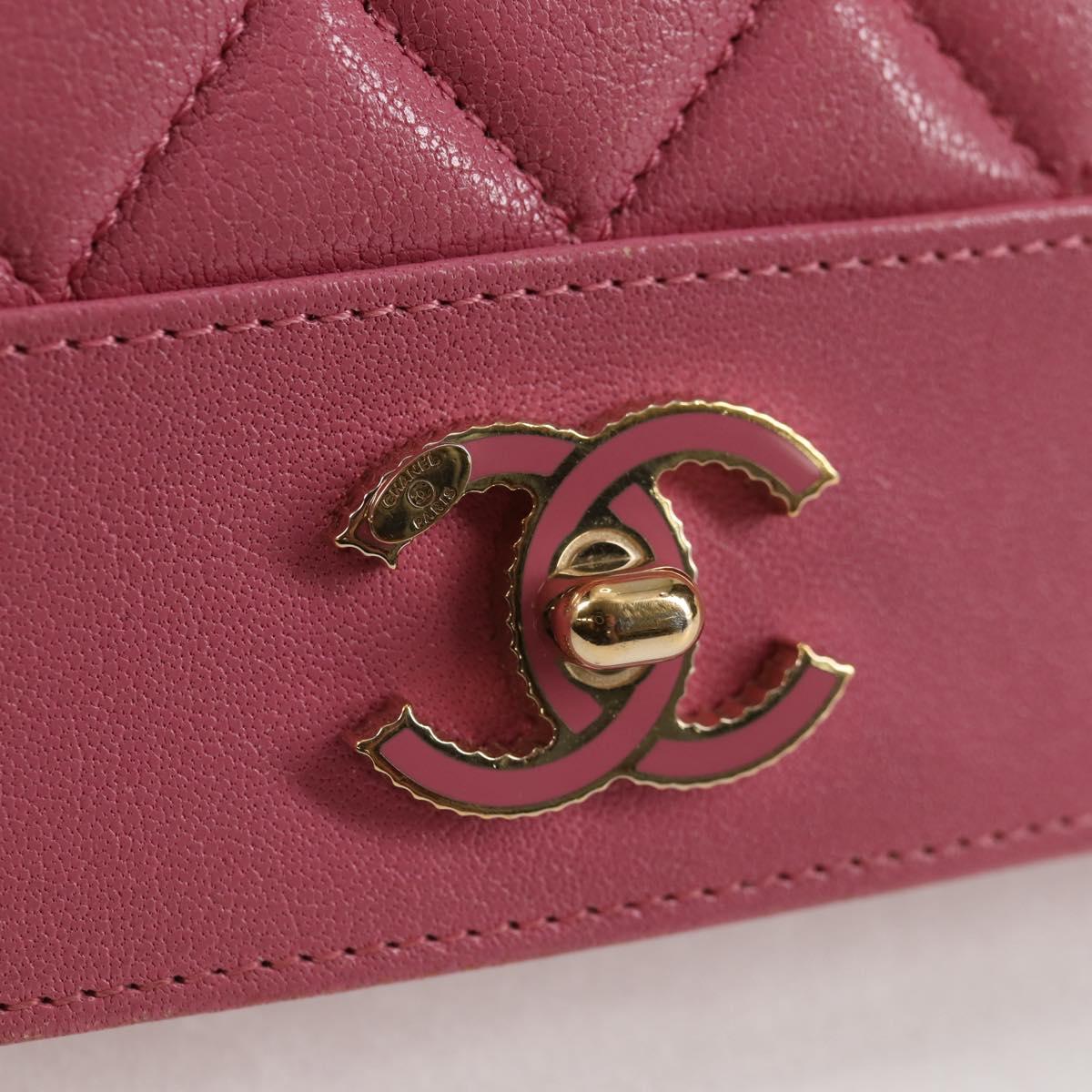 CHANEL Matelasse Chain Shoulder Bag Lamb Skin Pink Gold CC Auth 127625M