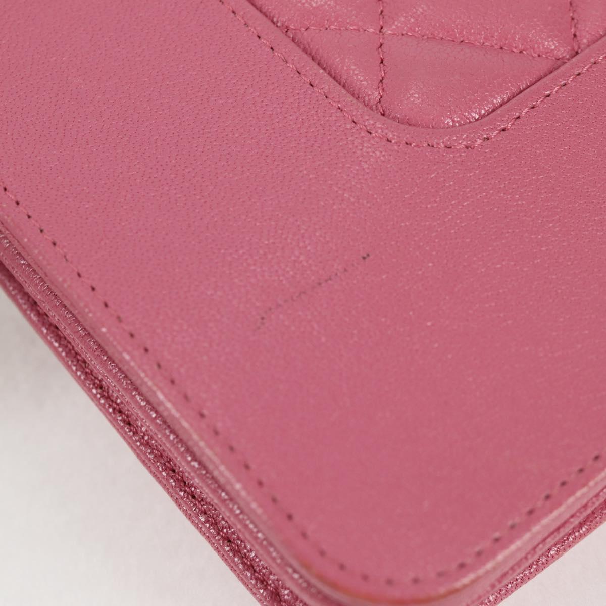 CHANEL Matelasse Chain Shoulder Bag Lamb Skin Pink Gold CC Auth 127625M