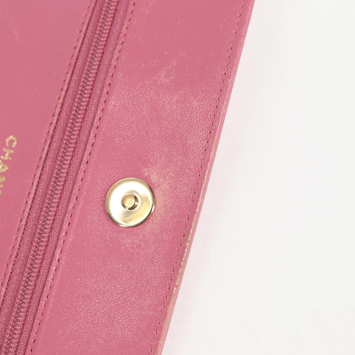 CHANEL Matelasse Chain Shoulder Bag Lamb Skin Pink Gold CC Auth 127625M