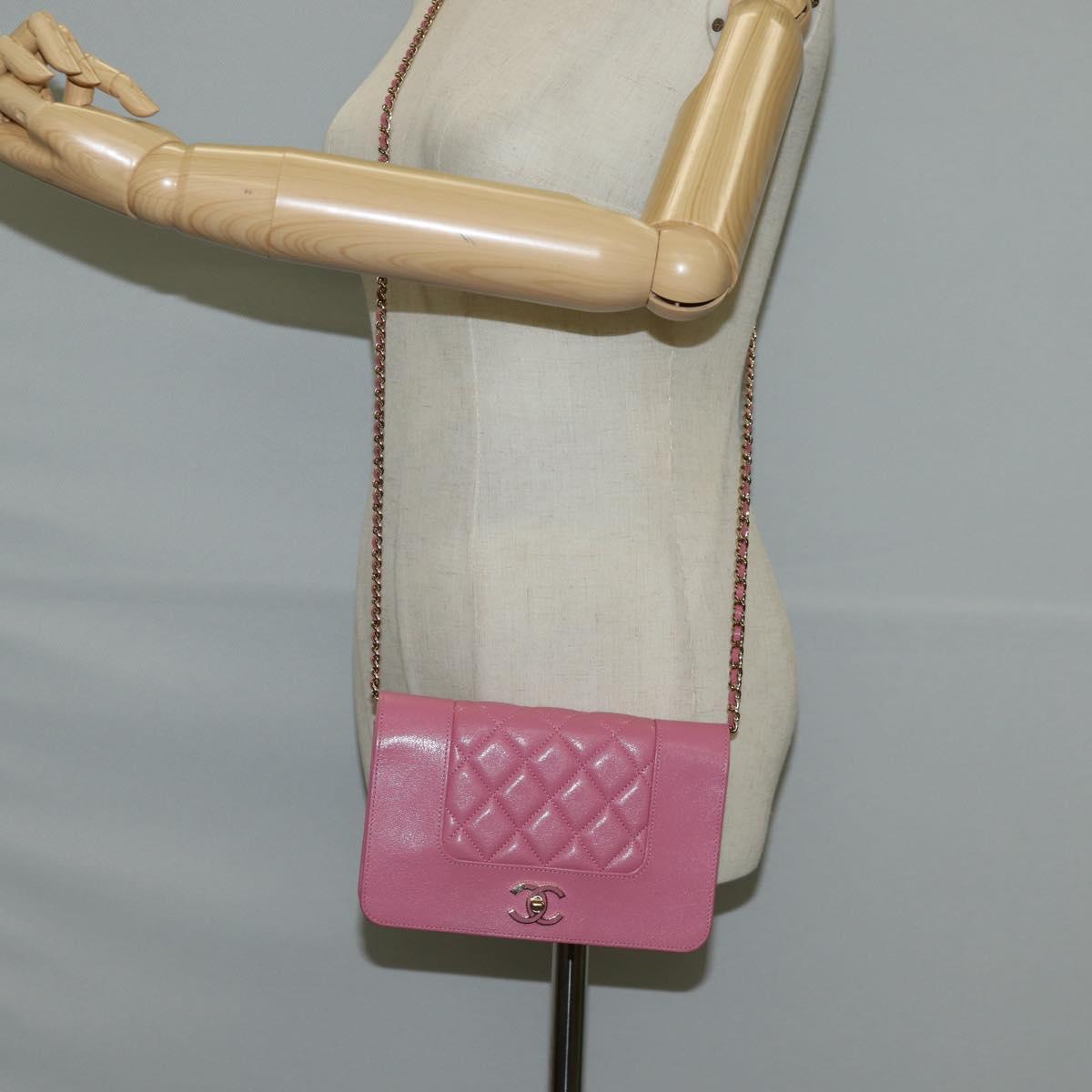 CHANEL Matelasse Chain Shoulder Bag Lamb Skin Pink Gold CC Auth 127625M